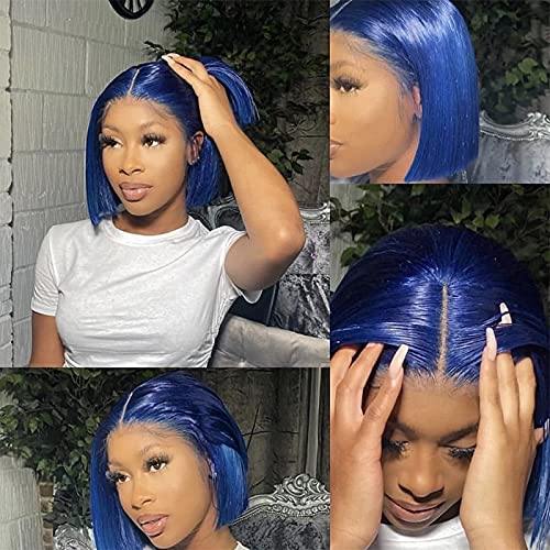 Royal Blue 13x4 HD Transparent Lace Front Bob Wig - 12
