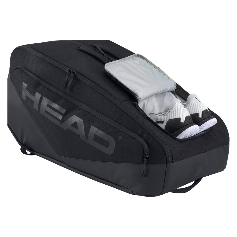 Head Pro X 12 Tennis Racquet Bag XL (Black) - Premium Large Tennis Equipment Storage for Tournaments & Practice