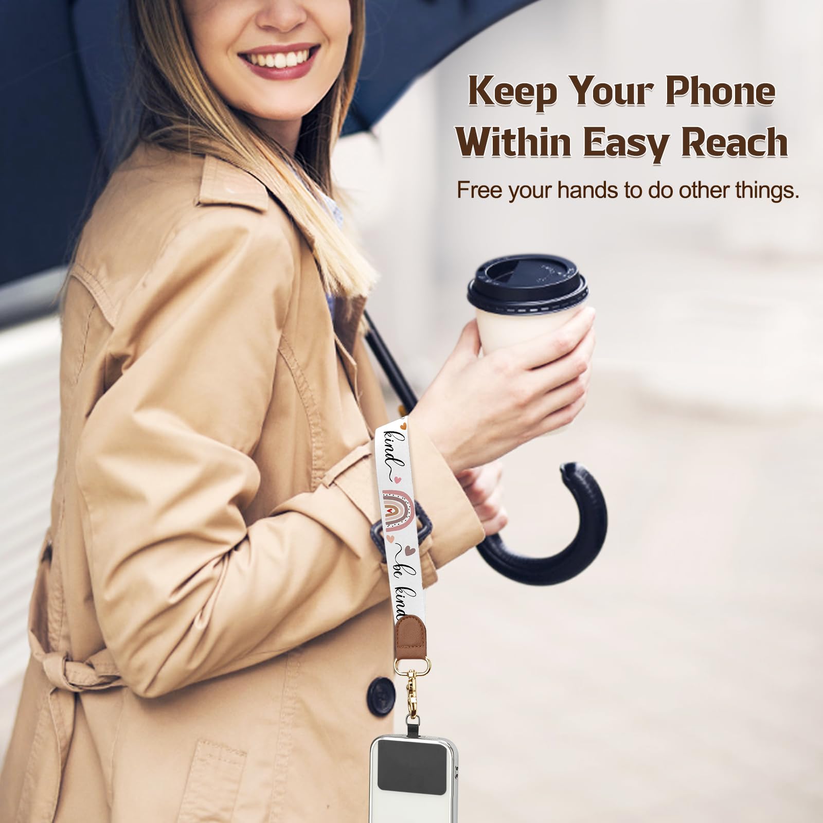 TiMOVO Adjustable Anti-Theft Phone Lanyard - Universal Crossbody Wrist Strap for All Phone Cases (Be Kind+Rainbow Design) - Perfect for Travel, Shopping, Concerts & Outdoor Activities