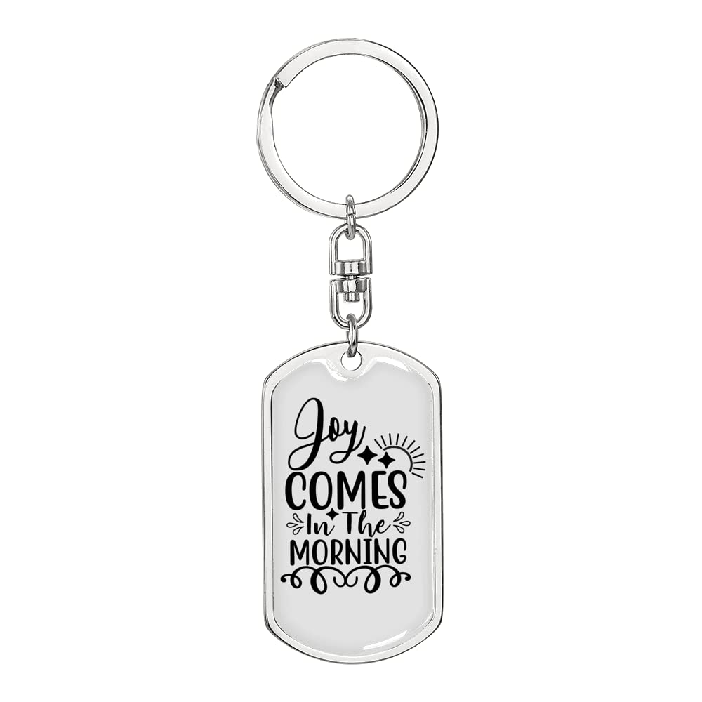 Joy Comes Stainless Steel or 18k Gold Dog Tag Keychain - Durable Personalized Keyring for Pets, Gifts & Everyday Carry
