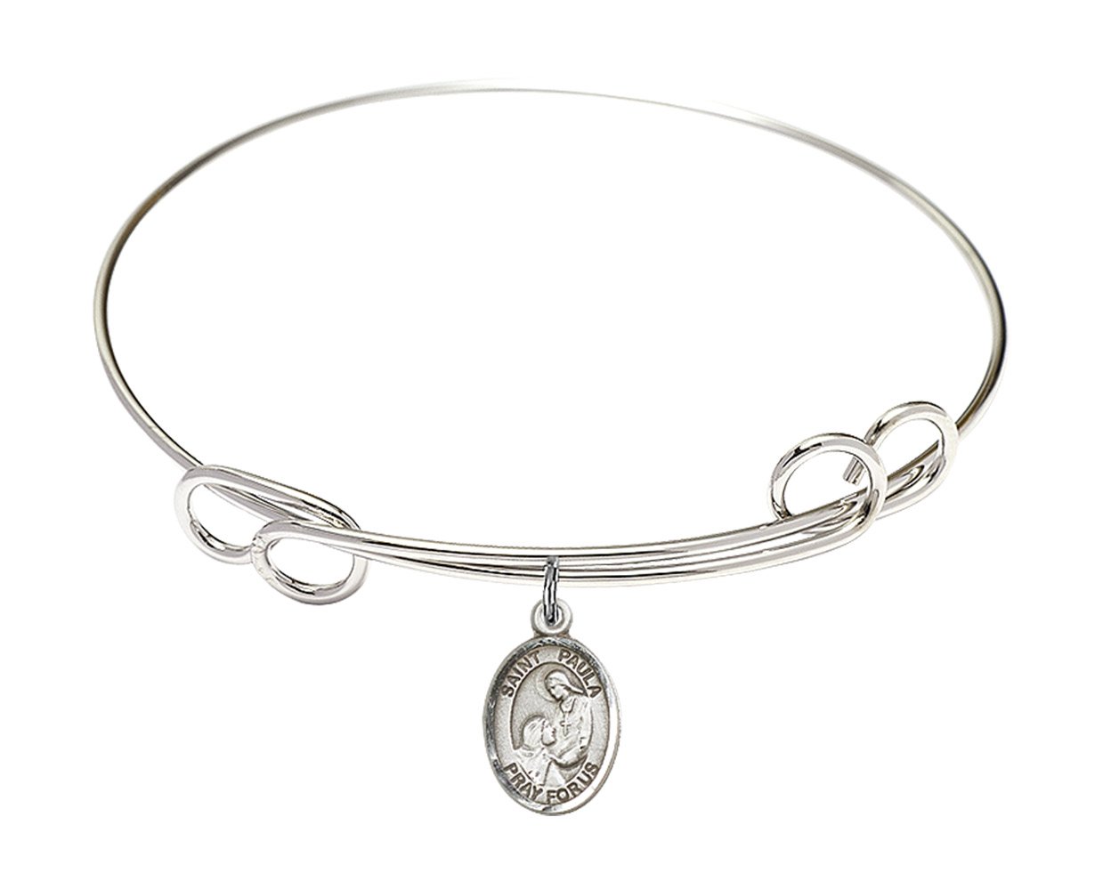Sterling Silver Round Double Loop Bangle Bracelet with St. Paula Charm - Elegant Jewelry for Women, Perfect for Parties, Weddings & Everyday Wear