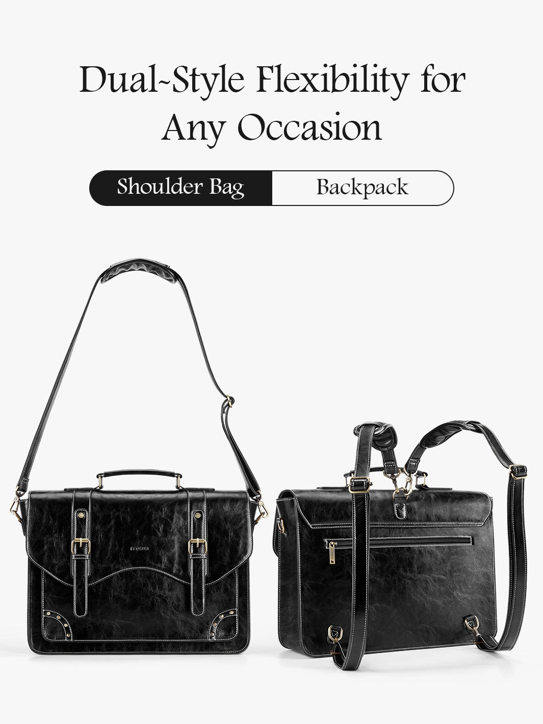 Vintage Style 15.6 Inch Leather Briefcase for Men - Classic Business Laptop Bag with Rivet Details - Perfect for Office, Travel & Daily Commute