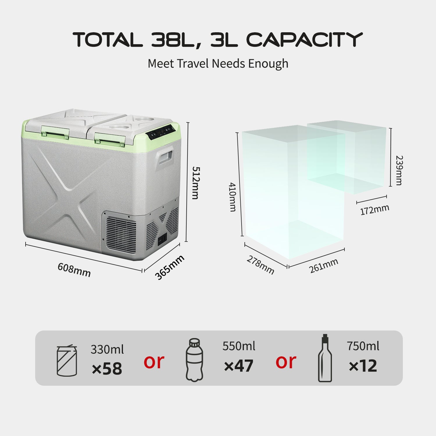 Alpicool XD55 12V/24V Portable Car Refrigerator - 18 Quart Compact Freezer for Road Trips, Camping & Tailgating - Energy Efficient Mini Fridge for Truck, SUV, RV & Boat
