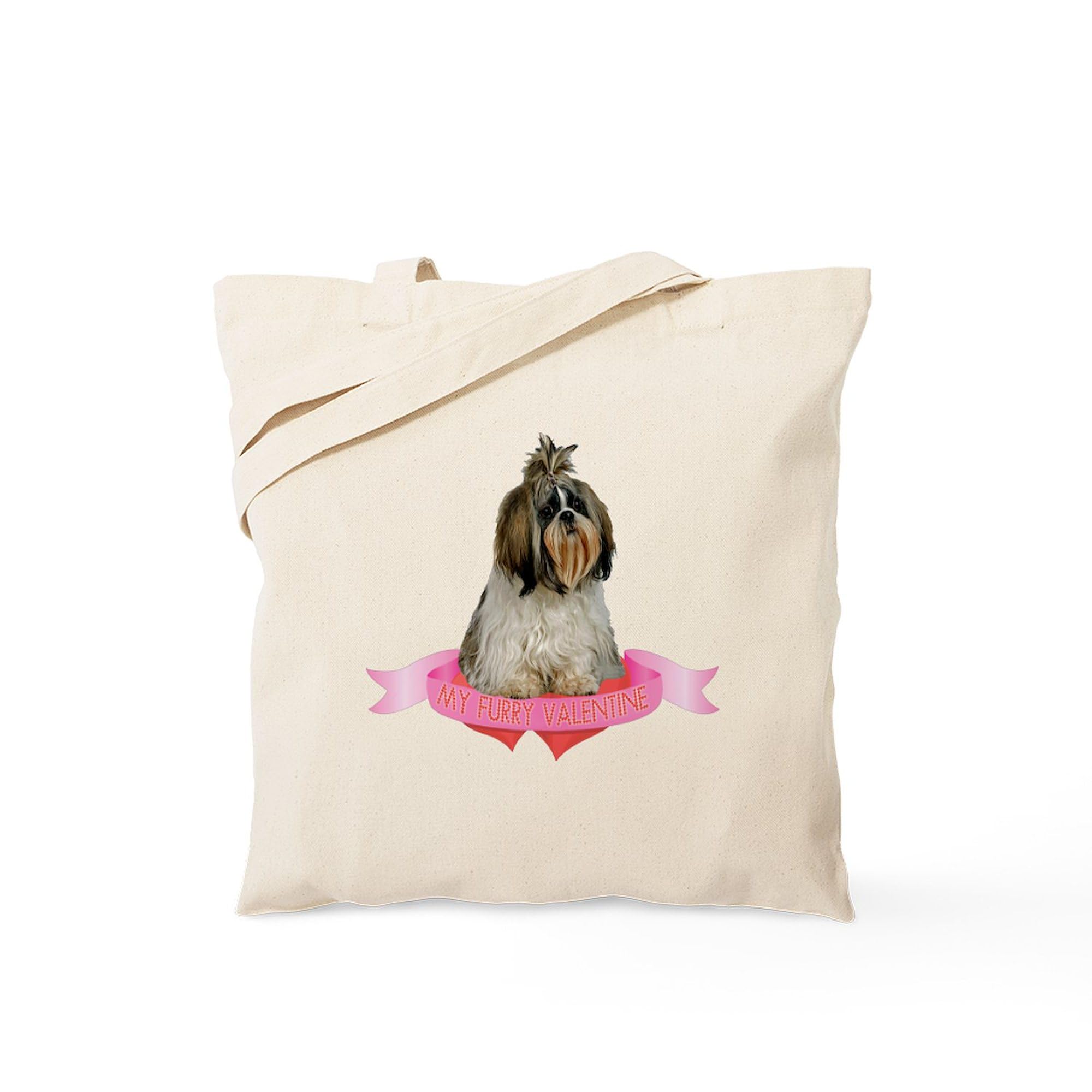 Shih Tzu Valentine Tote Bag - Natural Canvas Reusable Shopping Bag for Groceries, Beach & Daily Use | Cute Dog Lover Gift