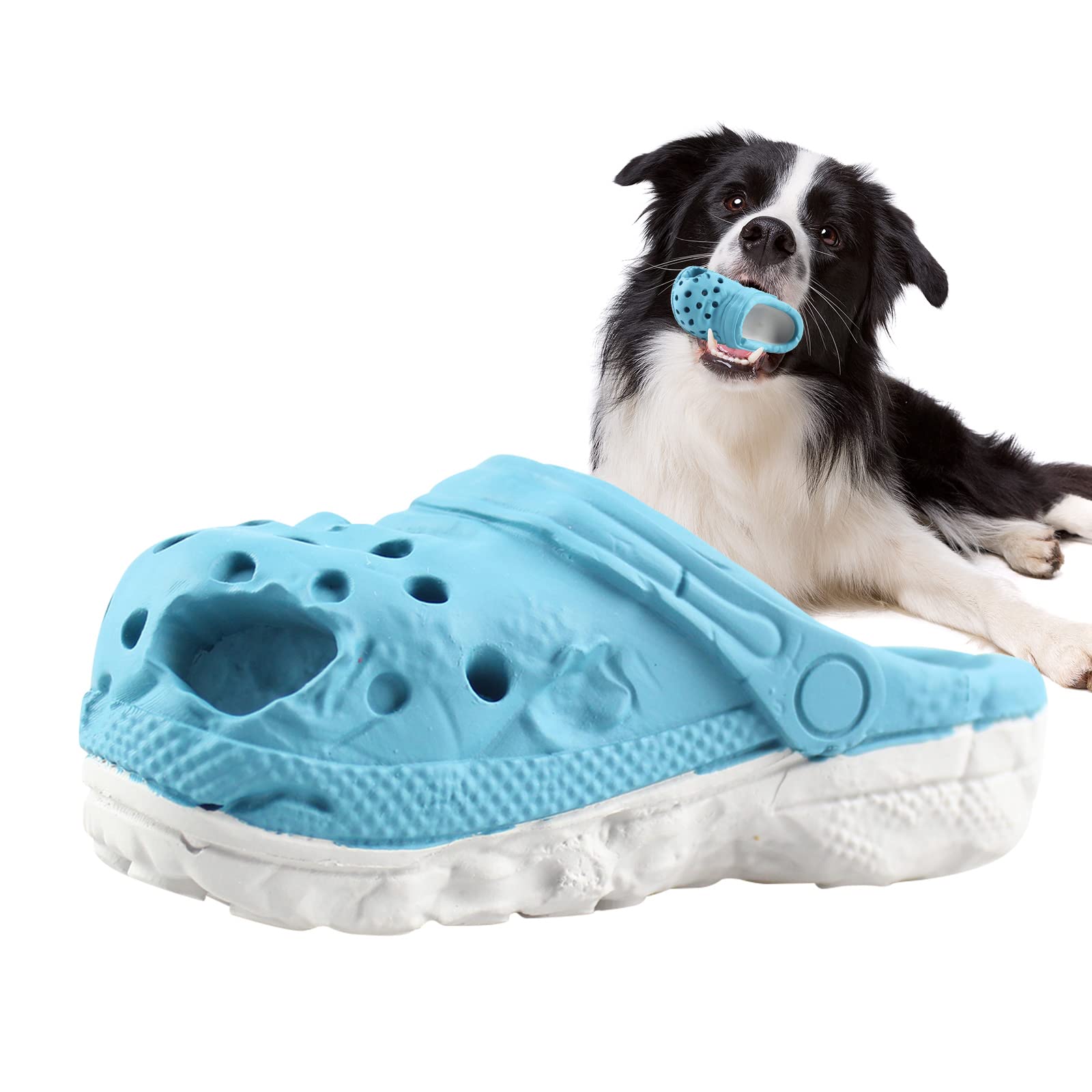 Durable Rubber Dog Chew Toy for Puppies - Tough Slipper Design for Aggressive Chewers, Small & Medium Breed Dogs | Pet Training, Teeth Cleaning & Interactive Play | Perfect for Indoor & Outdoor Use (Blue)