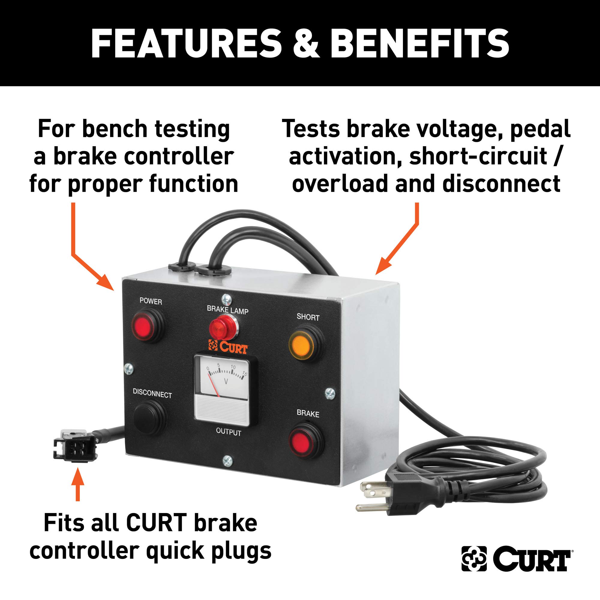 CURT 51521 Trailer Brake Controller Tester - Professional Bench Test Tool for RV, Boat & Utility Trailers - Easy Installation & Accurate Diagnostics