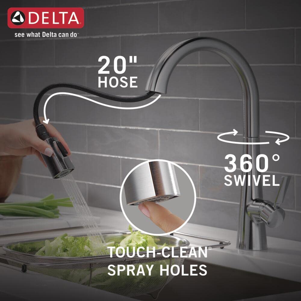 Delta Monrovia Brushed Nickel Kitchen Faucet with Pull-Down Sprayer & Magnetic Docking - Lumicoat Arctic Stainless 9191-AR-PR-DST - Perfect for Modern Kitchens & Easy Dishwashing
