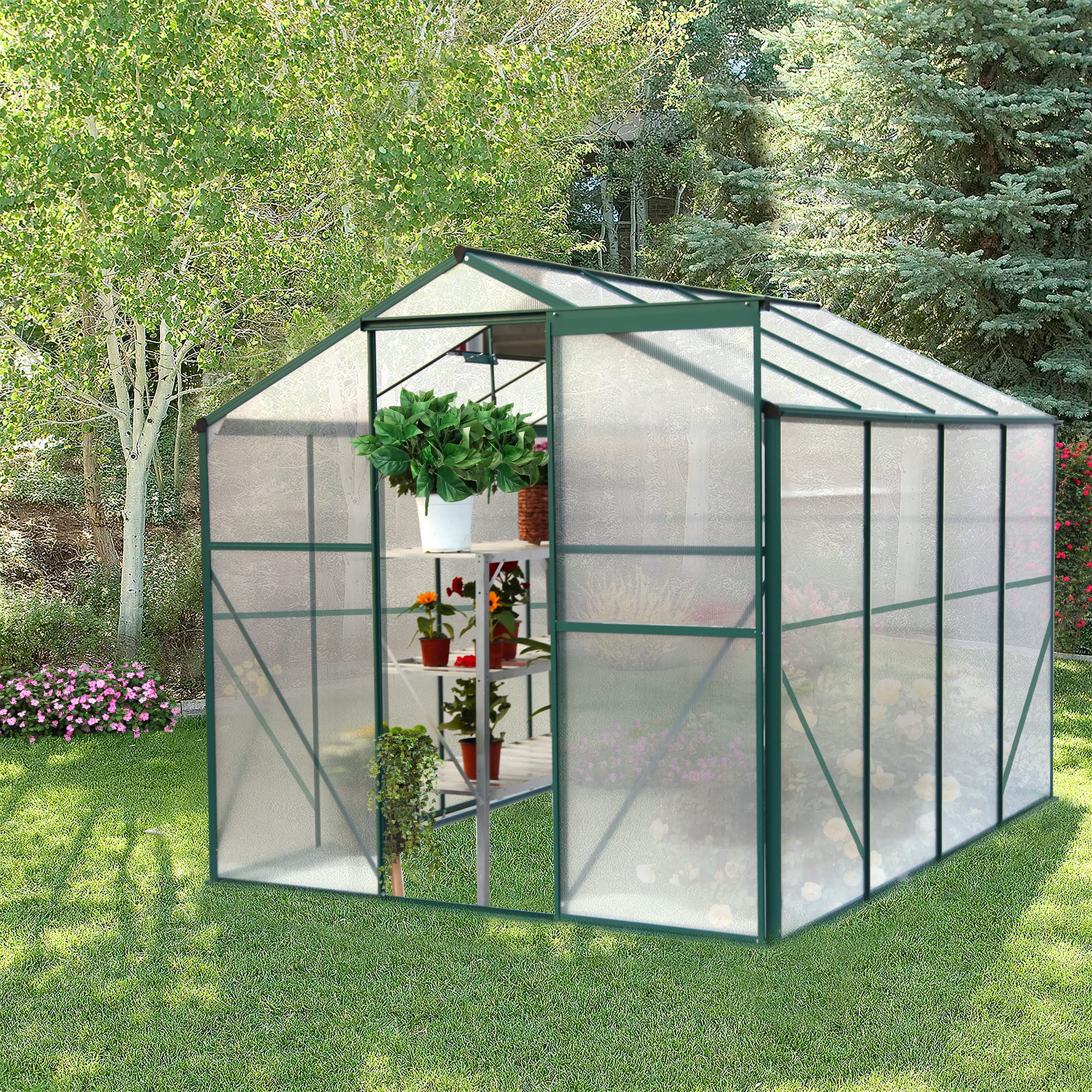 Premium 4x6 FT Polycarbonate Walk-in Greenhouse with Adjustable Roof Vent & Rain Gutter - Outdoor Plant Protection for Winter Flowers, Vegetables & Seedlings - Perfect for Backyard Gardening, Urban Farming & All-Season Plant Growth
