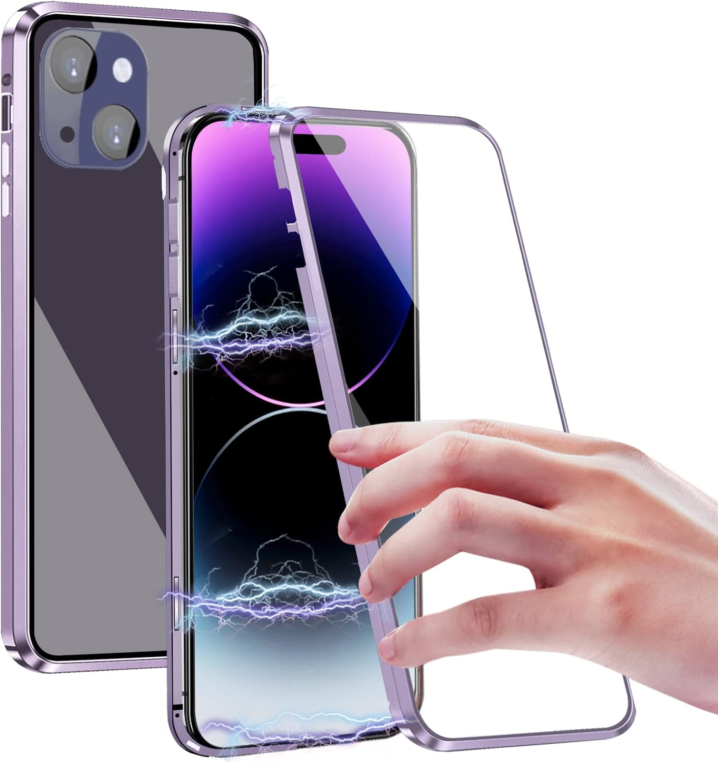 iPhone 14 Plus Clear Tempered Glass Case with Charger - 5G Compatible 6.7 Inch Gold Protective Cover | Perfect for Everyday Use & Travel Protection