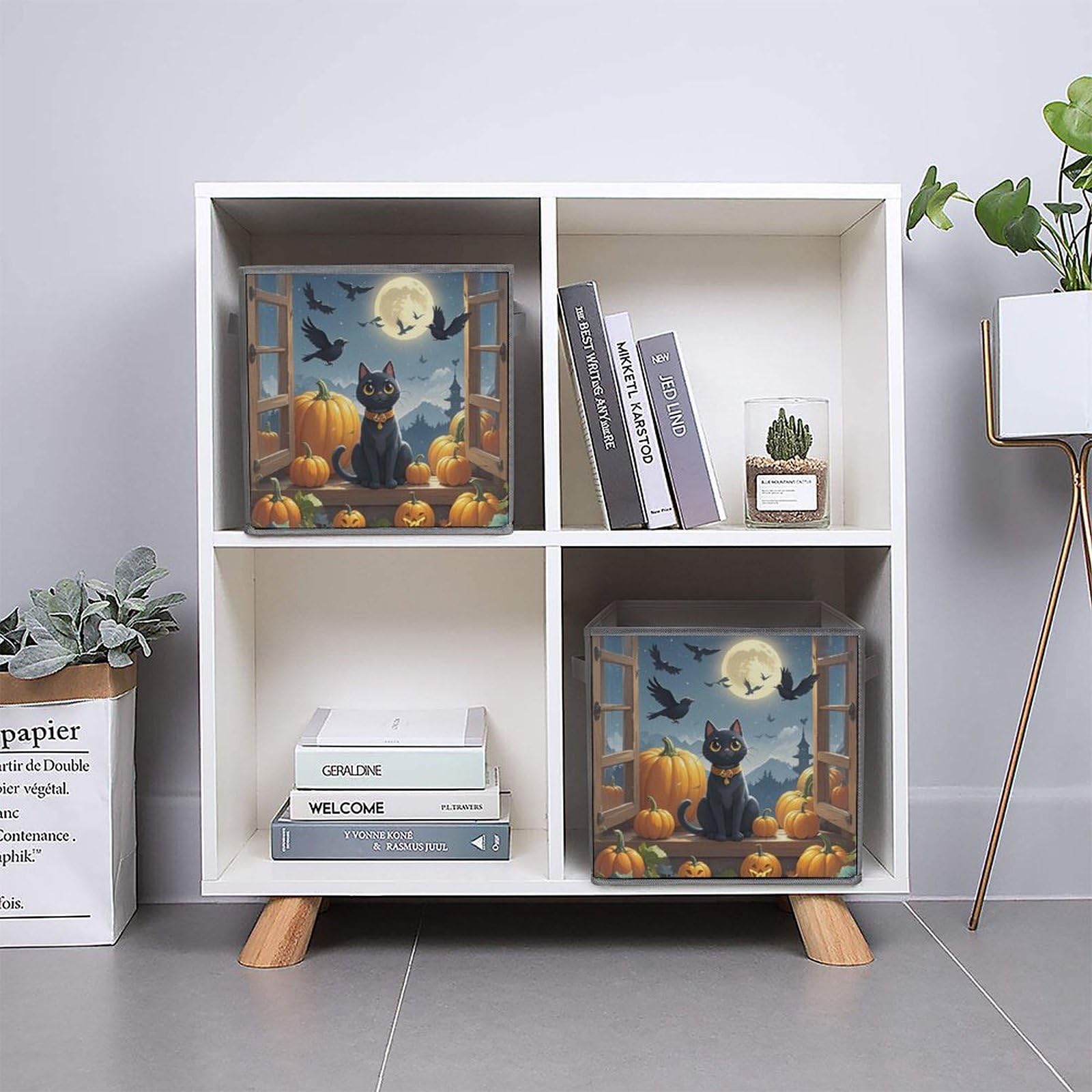 Foldable Storage Bins with Handles - Large Capacity Black Cat & Pumpkin Printed Storage Boxes for Playroom, Office, Home Organization | Perfect for Toys, Books, and Seasonal Decor Storage