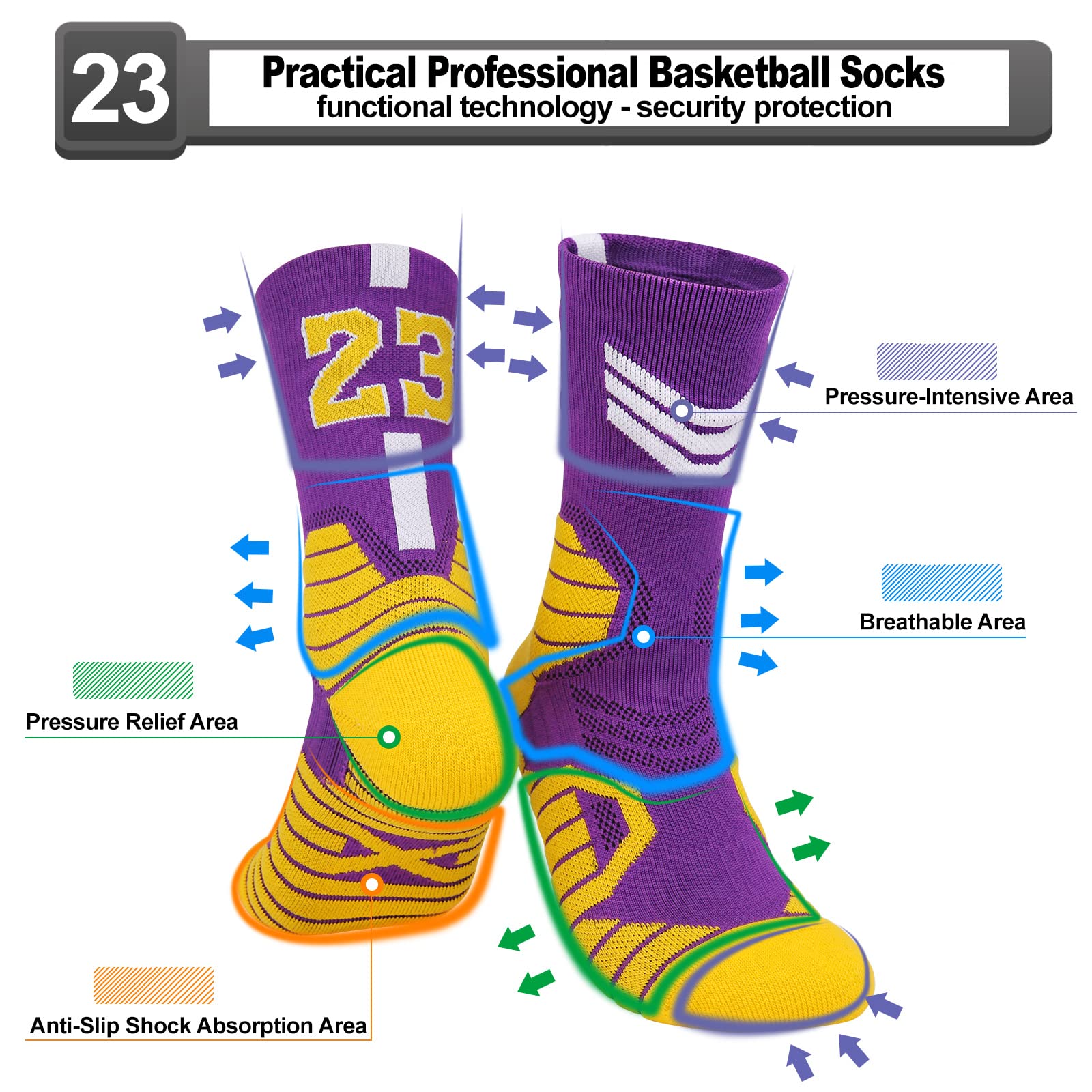 2 Pairs Basketball Socks for Men & Boys - Team Lucky Number Sports Star Socks for Kids & Adults - Perfect for Games, Training and Casual Wear
