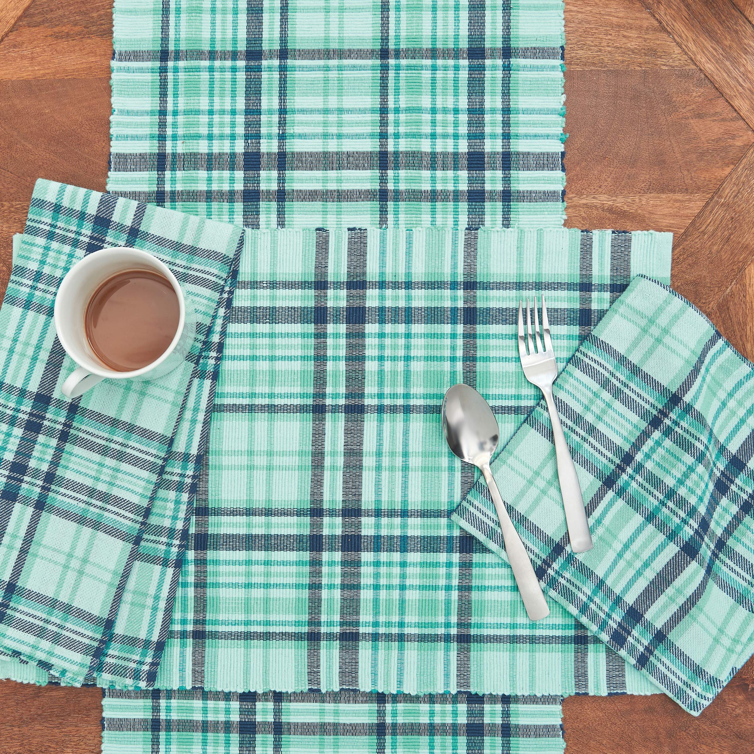 C&F Home Mckinley Plaid Reversible Cotton Dinner Napkins - Set of 6, Striped Aqua Blue Cloth Napkins for Spring & Summer - Perfect for Dinner Parties, Picnics, and Everyday Meals