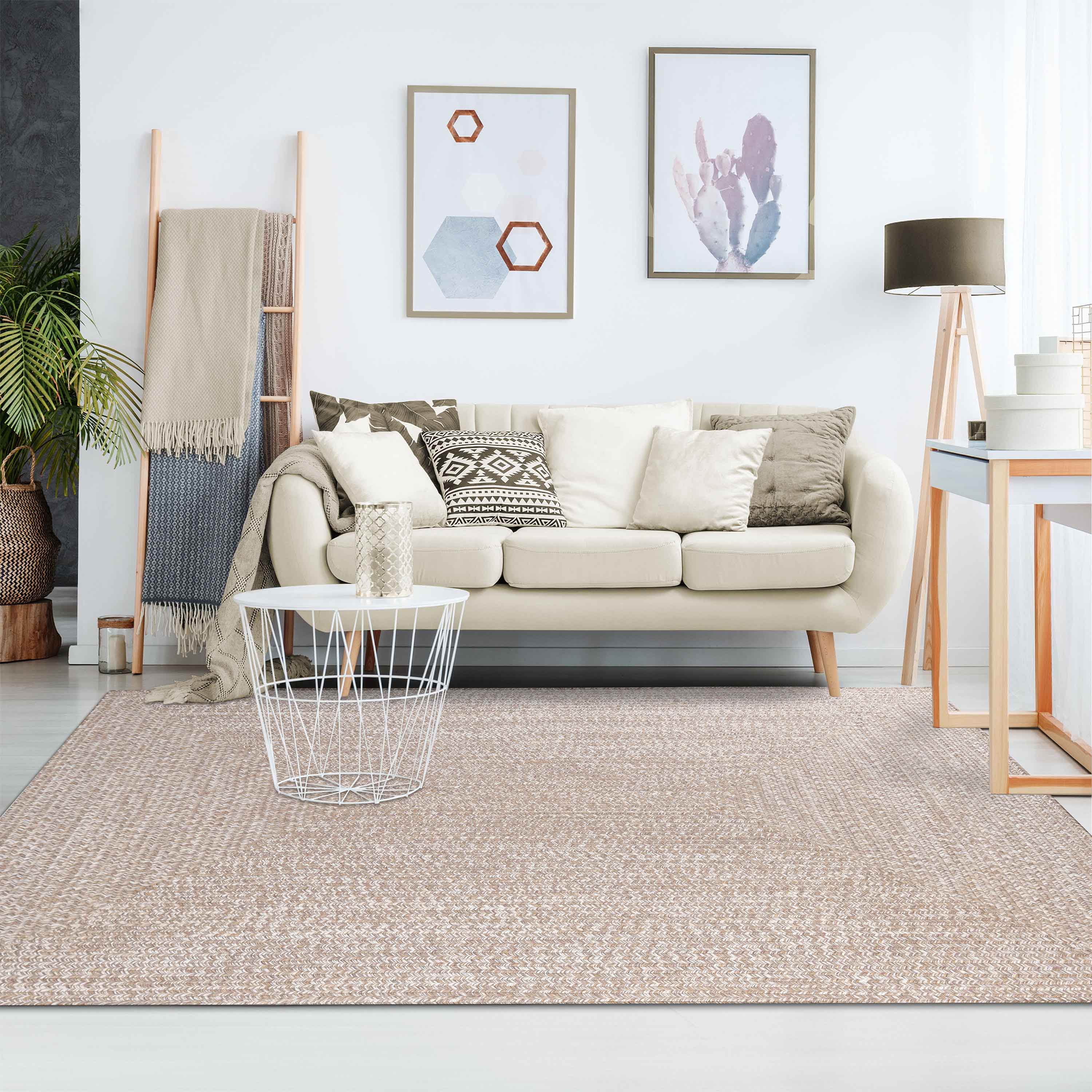 Two-Toned Braided Bohemian Area Rug - Indoor/Outdoor Use for Living Room, Patio & Bedroom Decor
