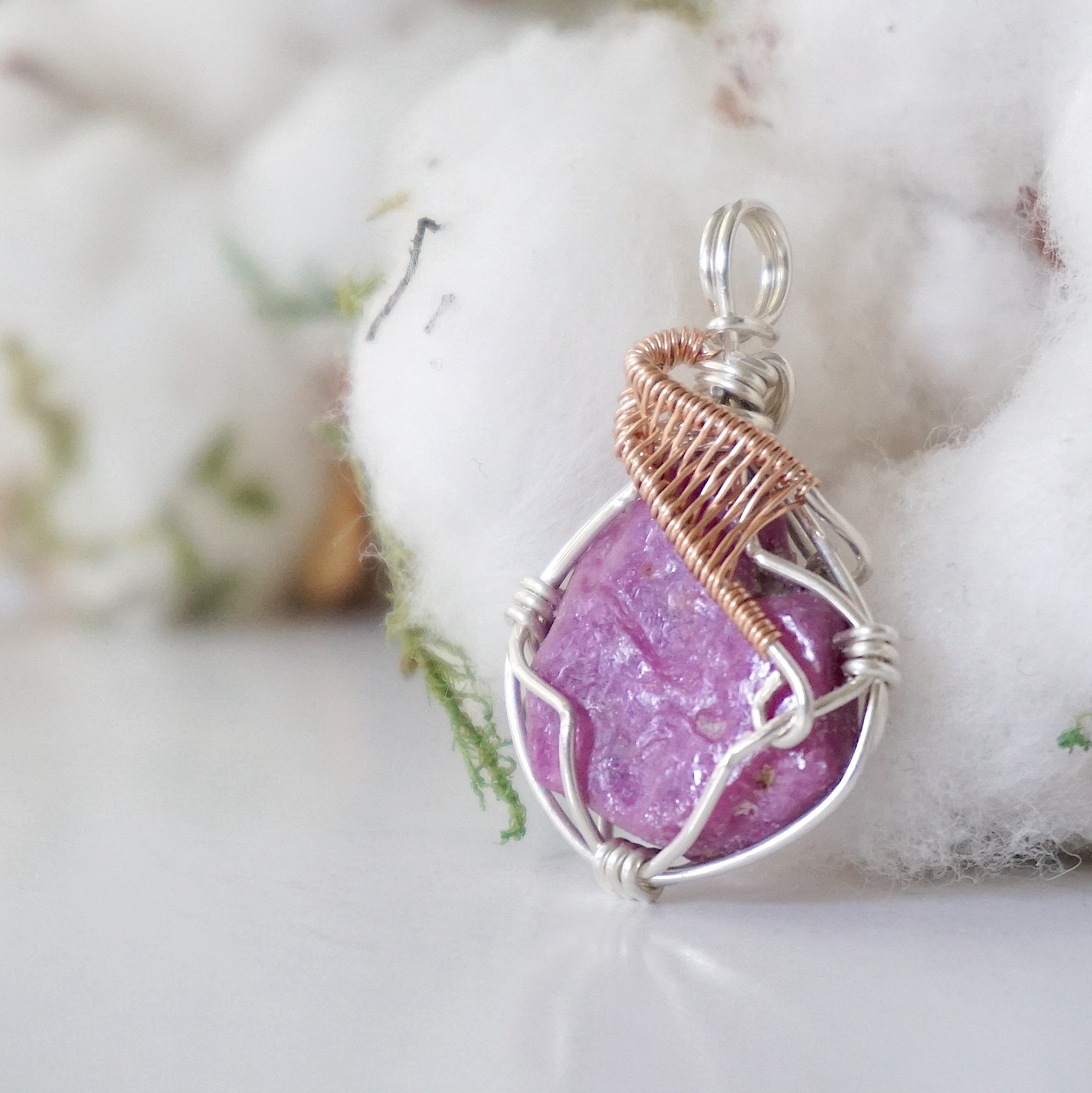 Natural Raw Ruby Crystal Necklace - Sterling Silver & 14K Gold Pendant Jewelry for Women | Elegant Gift for Birthday, Anniversary & Special Occasions