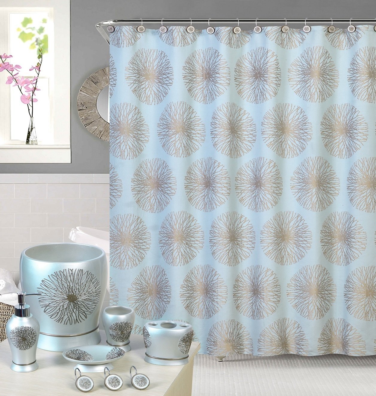 BH Home Galaxy Fabric Shower Curtain - 100% Polyester Waterproof Bathroom Decor (Galaxy Aqua Design) for Space-Themed Bathrooms & Kids' Rooms