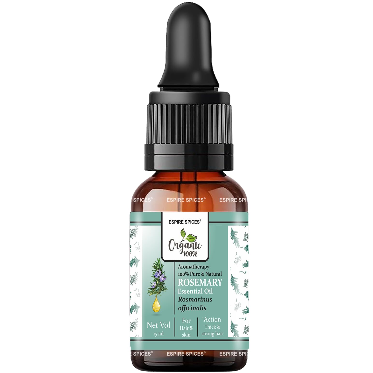 100% Pure Organic Rosemary Essential Oil for Hair Growth & Skin Care | Natural Hair Fall Control & Nourishment | 15ml | Perfect for Aromatherapy, DIY Beauty & Scalp Massage