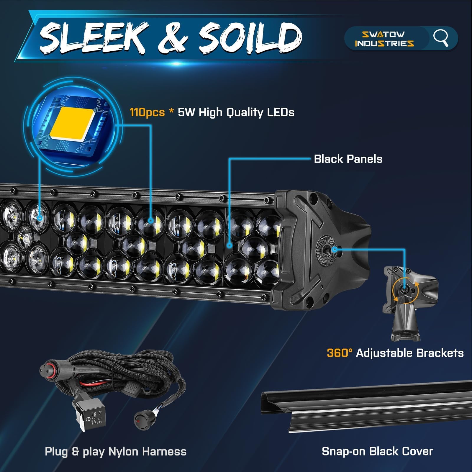 550W 50 Inch LED Light Bar - Spot Flood Combo Off-Road Driving Lights with Wiring Harness & Black Cover - Universal Fit for Wrangler, F-150, Toyota, Chevy, Ram Trucks, Pickups, SUVs & UTVs - Perfect for Night Off-Roading, Camping & Emergency Lighting