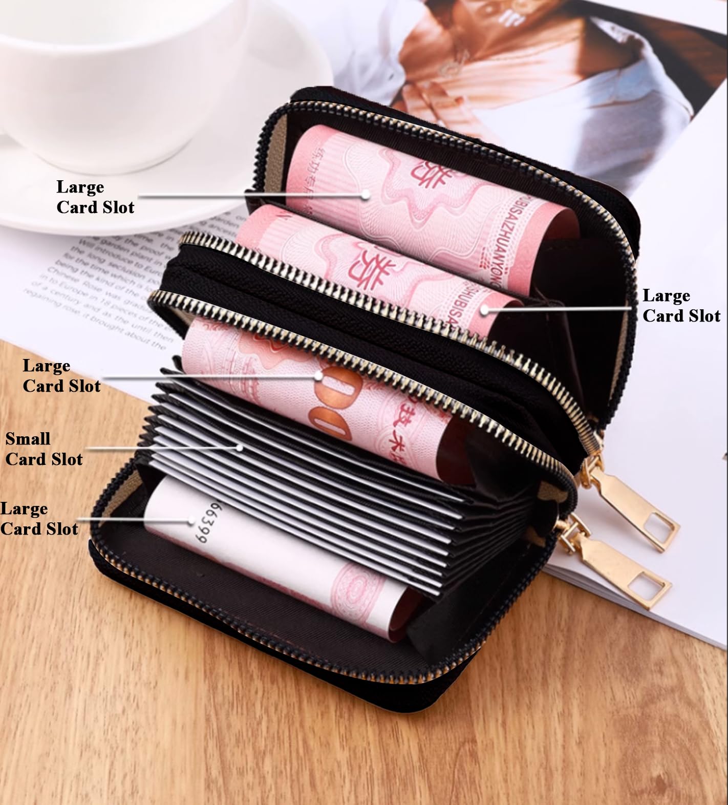 Stylish Crocodile PU Leather Card Holder with Zipper - Multi-Slot Compact Wallet for Men & Women - Perfect for Travel, Business & Everyday Use (Black)