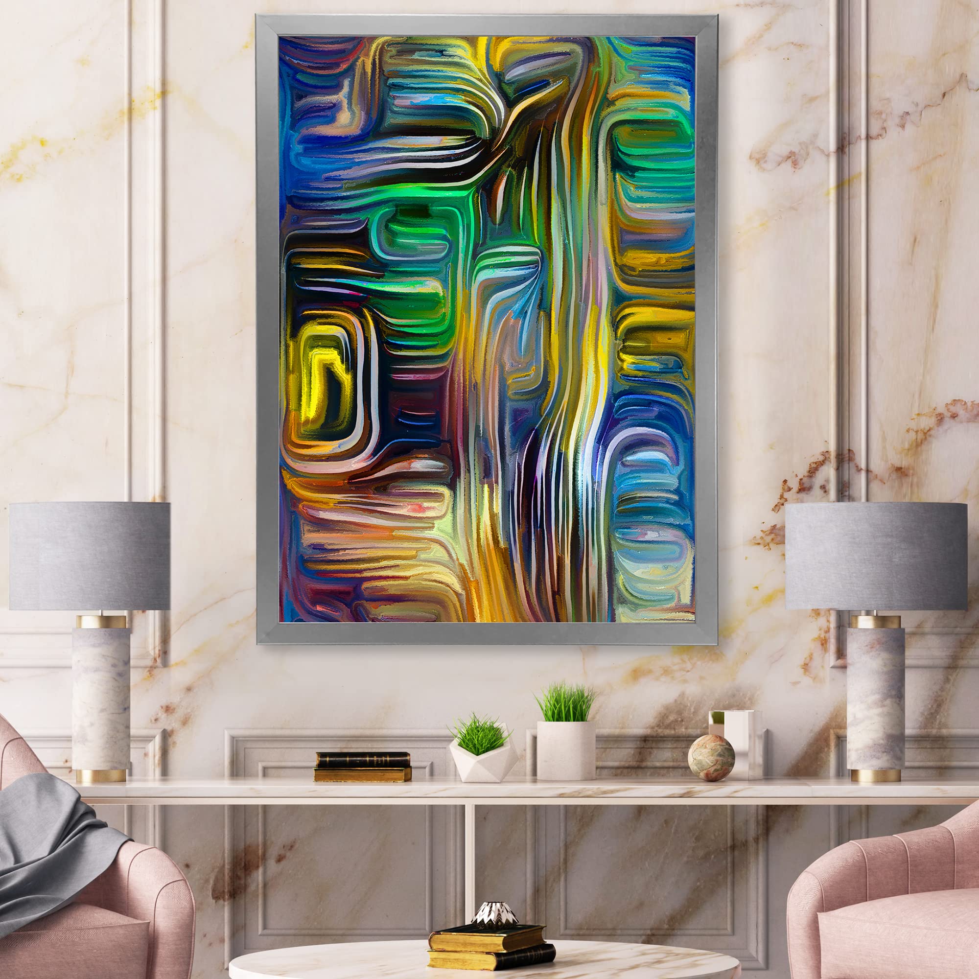 DesignQ Colour Fusion VI Modern Framed Wall Art - Abstract Canvas Painting for Living Room, Bedroom & Office Decor | Ready to Hang Home Wall Decorations