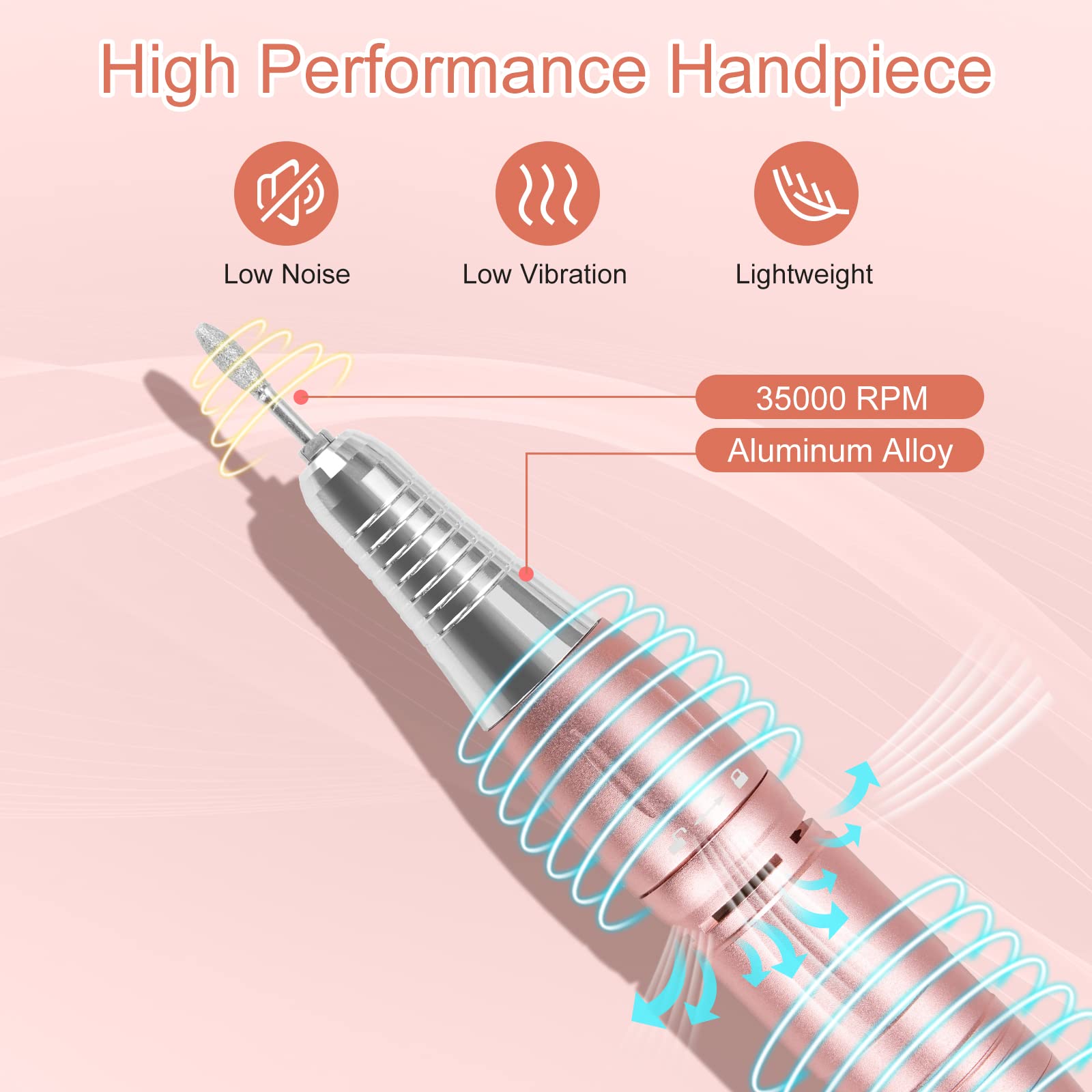 Professional 35000 RPM Rechargeable Nail Drill Machine Kit with 7pcs Ceramic Bits - Perfect for Acrylic, Gel Nails & DIY Manicures at Home or Salon