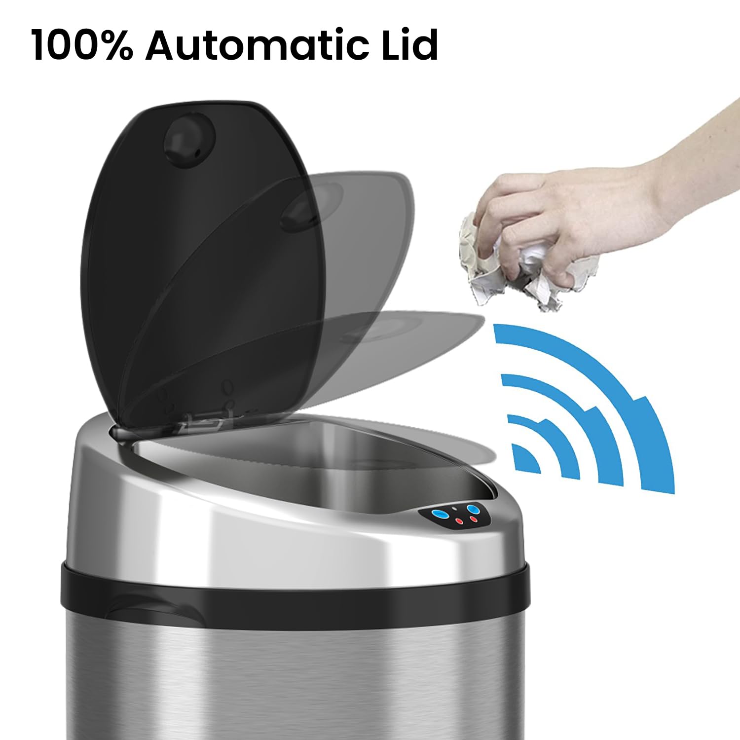 iTouchless 13 Gallon Automatic Sensor Trash Can - Stainless Steel Touchless Garbage Bin with Motion Sensor for Kitchen, Office, Bathroom & Home Use