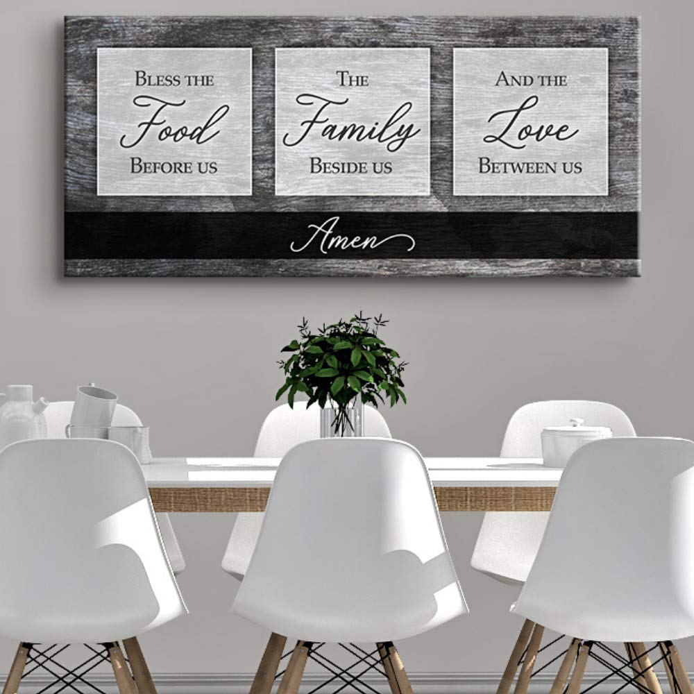 Bless the Food V2 Grey Framed Kitchen Wall Art Sign - 42x19 Inches Rustic Dining Room Decor for Farmhouse & Modern Homes - Perfect for Kitchens, Dining Areas & Entryways