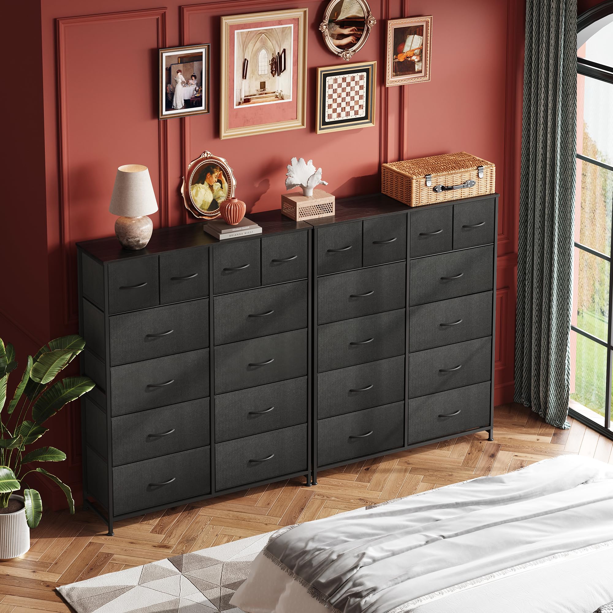 WLIVE 12-Drawer Tall Dresser for Bedroom - Fabric Storage Chest with Steel Frame & Wood Top in Charcoal Black - Perfect for Bedroom Organization, Closet Storage & Home Decor
