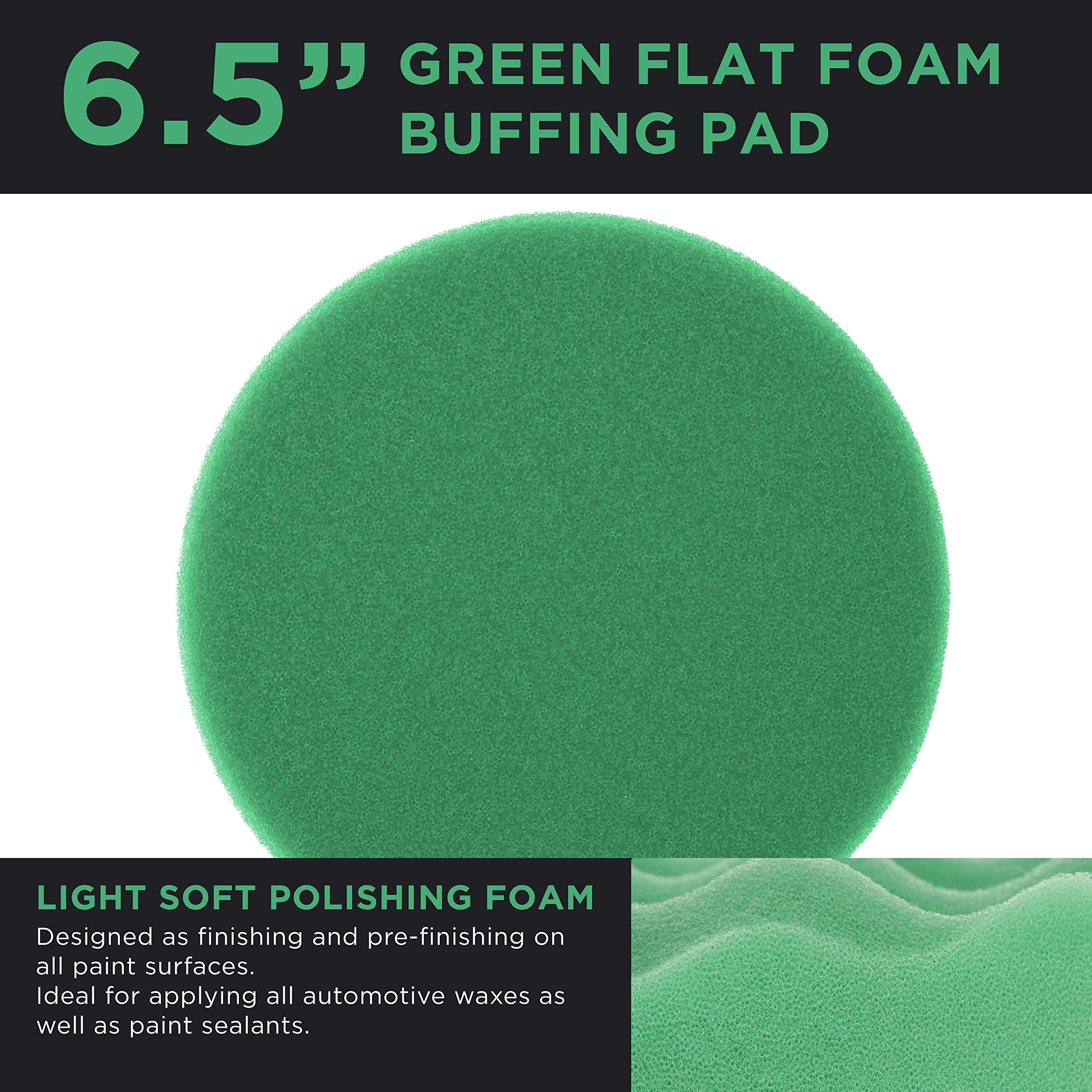 6.5 Inch Green Soft Polishing Foam Pad with Hook & Loop Backing - Perfect for Car Detailing, Auto Polishing, Buffing & Waxing - Ideal for Finishing & Pre-Finishing on All Paint Surfaces - Great for Paint Sealants, Waxes & Professional Detailing Kits