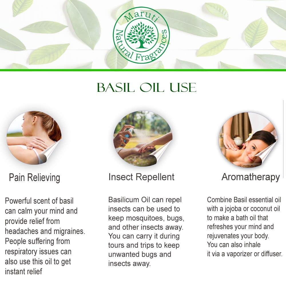 MARUTI 100% Pure Basil & Lemongrass Essential Oil Set - 10ml Each | Undiluted Therapeutic Grade for Diffusers, Aromatherapy, Skin & Hair Care | Stress Relief & Meditation Essential Oils | Cruelty-Free Natural Fragrances for Home Spa & Wellness
