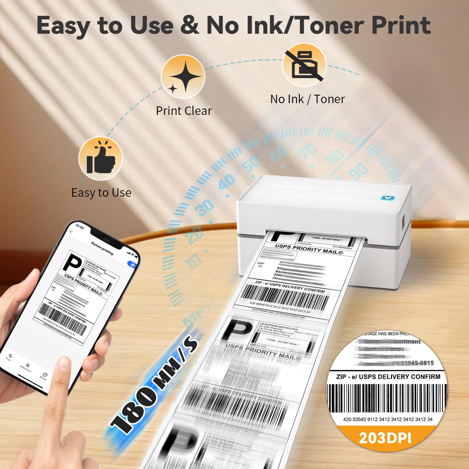 Wireless Bluetooth 4x6 Thermal Shipping Label Printer for Small Business & Office - Compatible with Android, iOS, Windows - Perfect for Amazon, Shopify, Etsy, USPS, UPS, FedEx - Ideal for E-commerce Packaging, Warehouse Labeling & Home Office Shipping