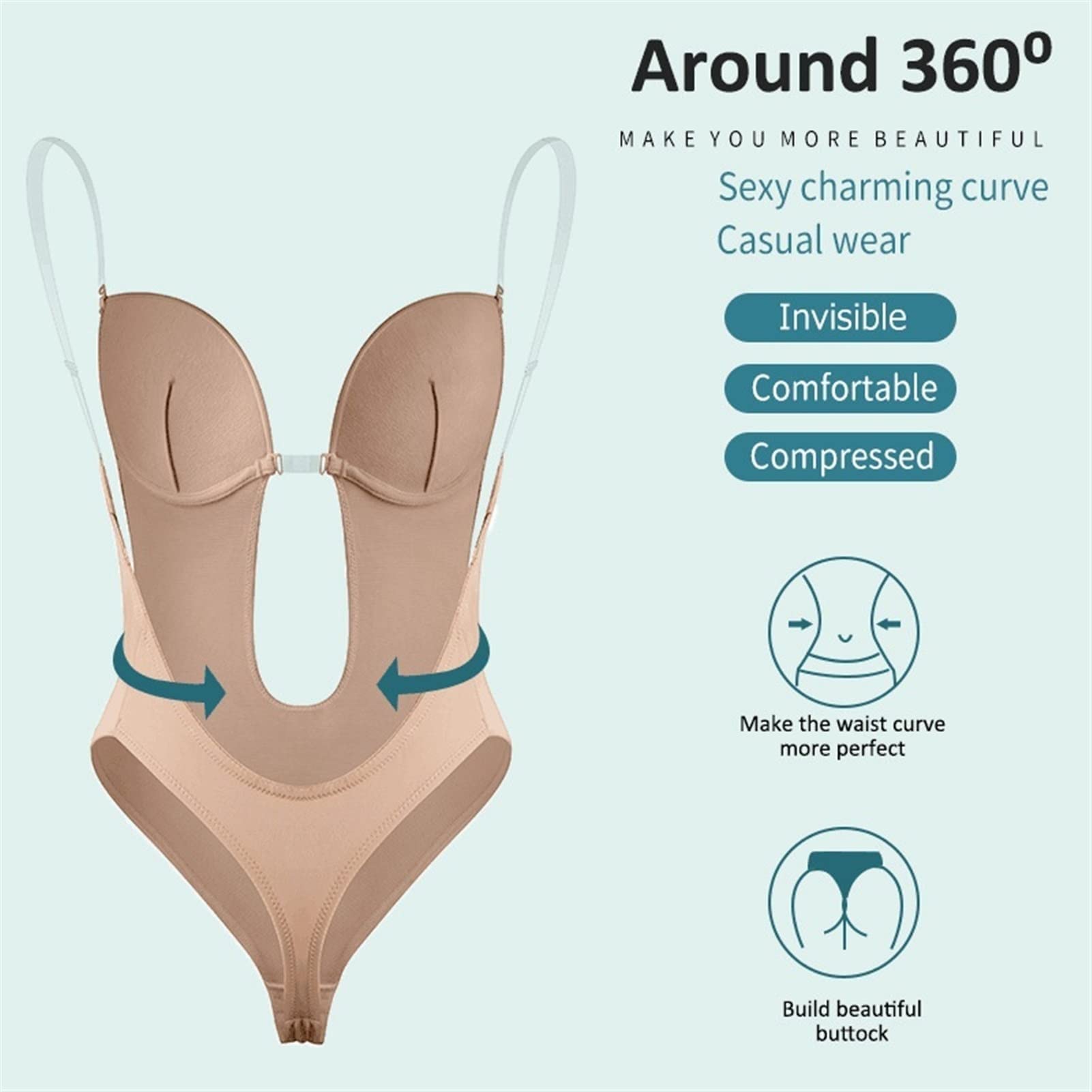 Invisible Backless Body Shaper Bra for Women - Plus Size X-Large Seamless Shapewear, Plunge Neckline & Strapless Support | Perfect for Evening Dresses, Wedding Gowns & Special Occasions (Khaki)