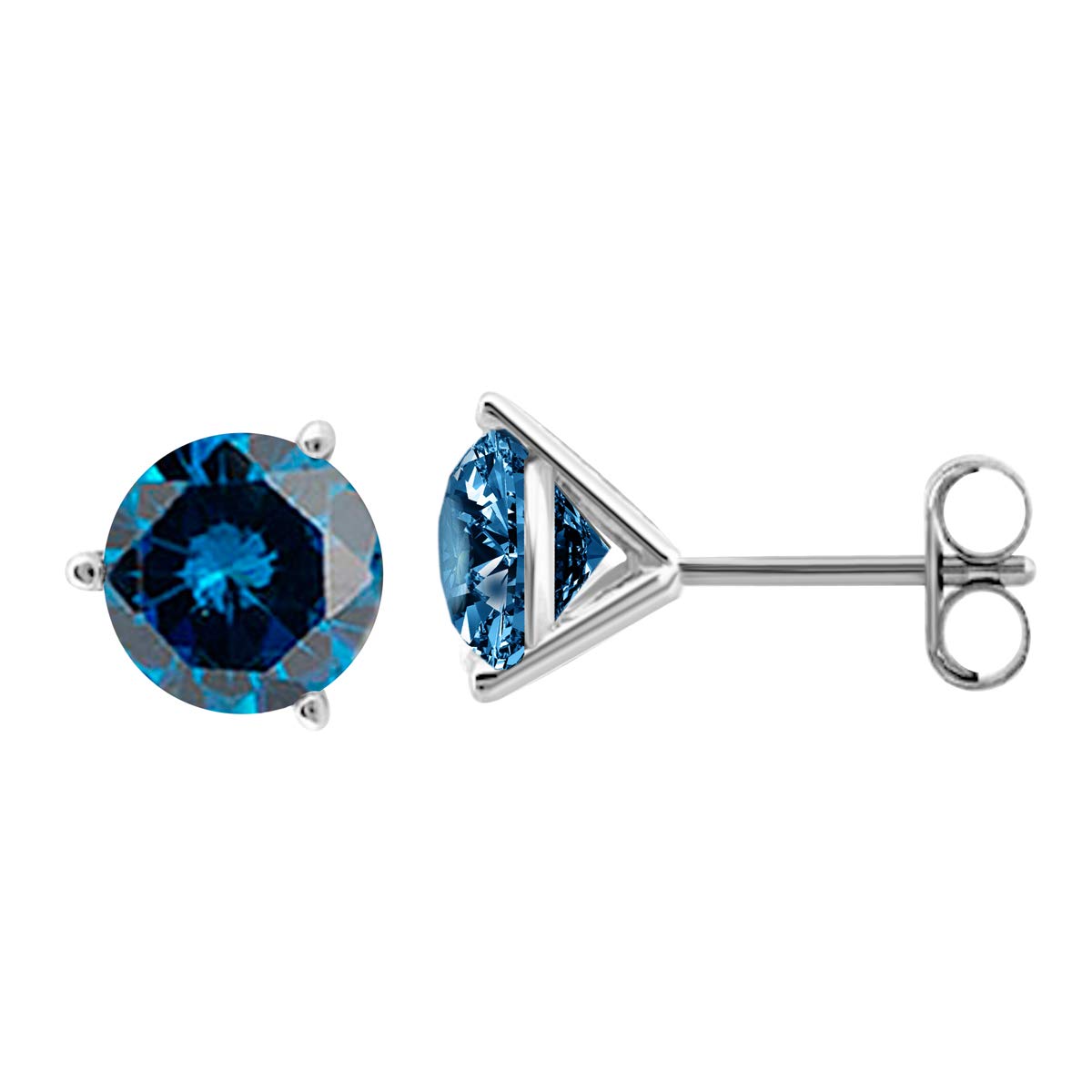 MauliJewels 0.25 Carat Round Blue Diamond Stud Earrings for Women - 14K White Gold Martini Style - Perfect for Weddings, Parties & Special Occasions