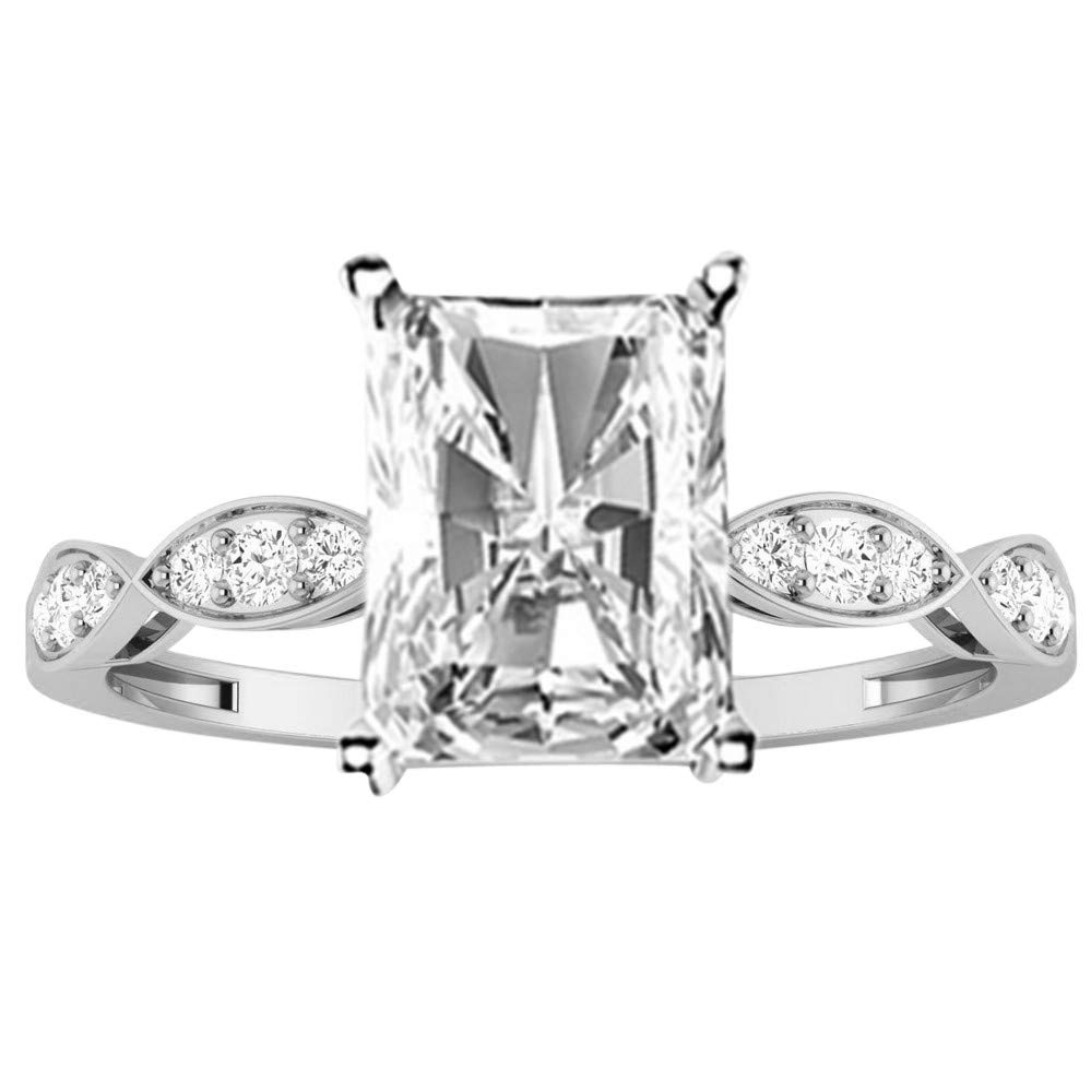 14K White Gold 0.9 Carat Lab-Grown Diamond Petite Curved Radiant Cut Engagement Ring for Women - D-E Color VS1-VS2 Clarity, 0.75 Ct Center Stone - Perfect for Proposals, Anniversaries & Special Occasions