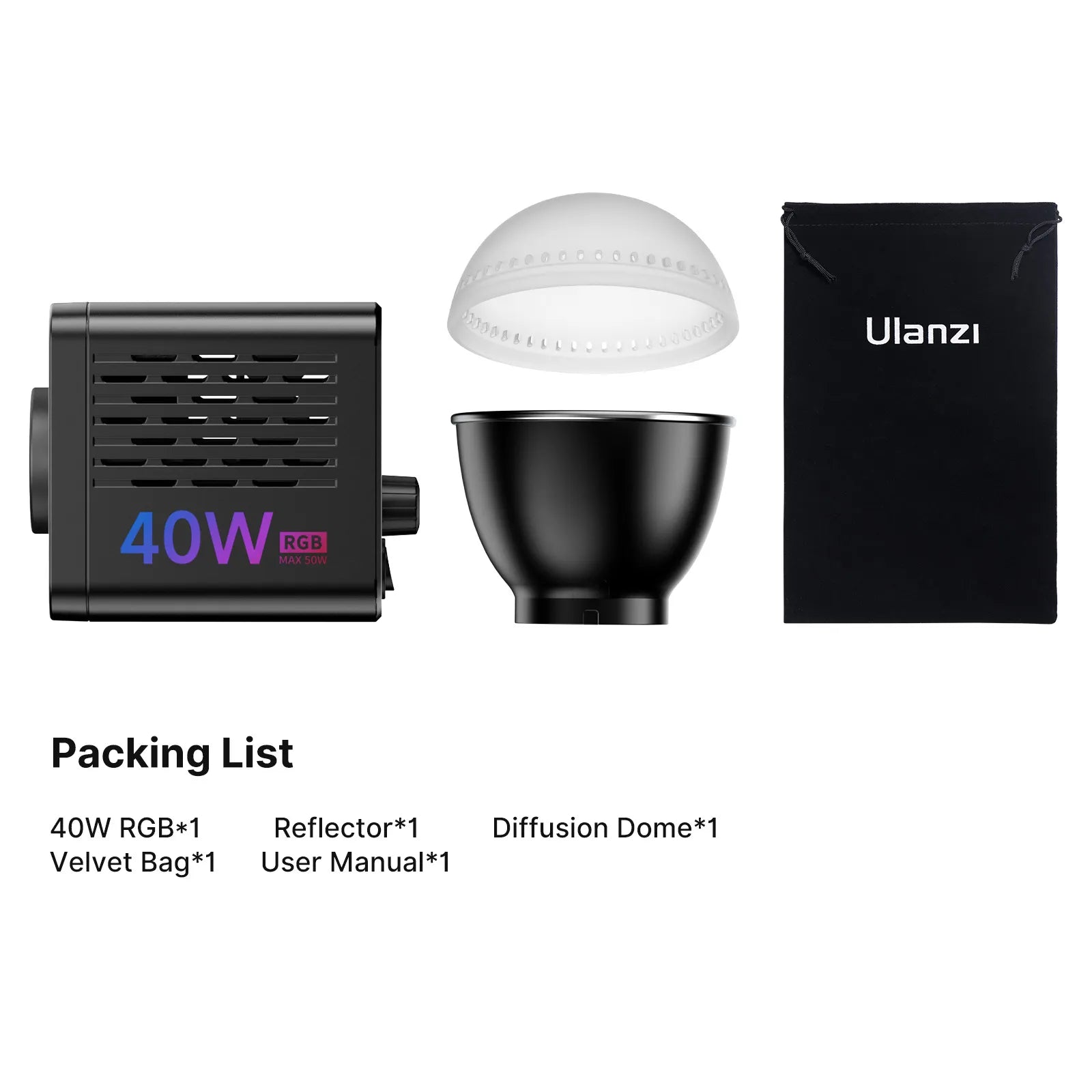 Ulanzi L024 40W RGB LED Video Light - Portable Photography Lighting for YouTube, TikTok, Vlogging & Live Streaming - Perfect for Content Creators & Studio Shoots