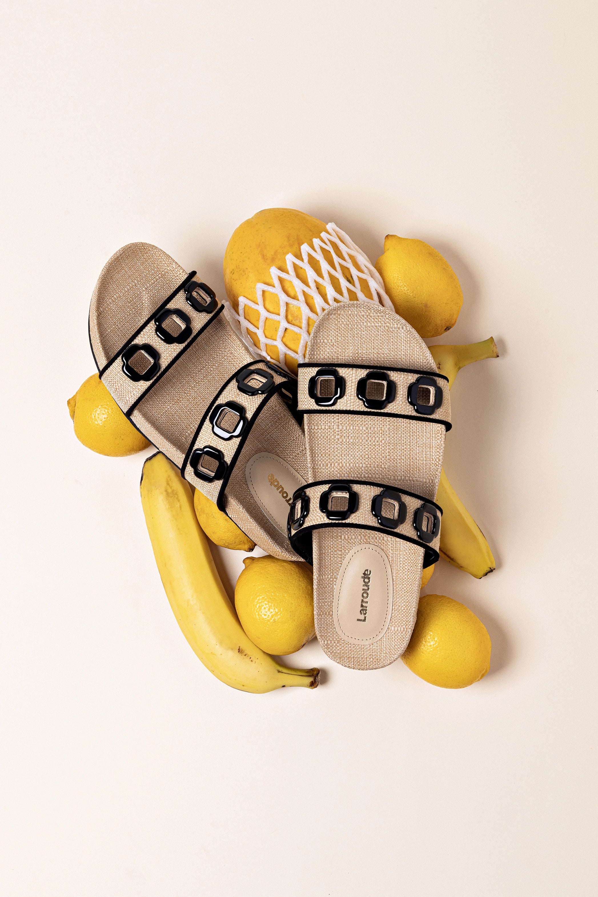Milan Slide In Beige Raffia Sandals with Black Trimming - Comfortable Summer Casual Shoes for Women, Perfect for Beach, Vacation and Everyday Wear
