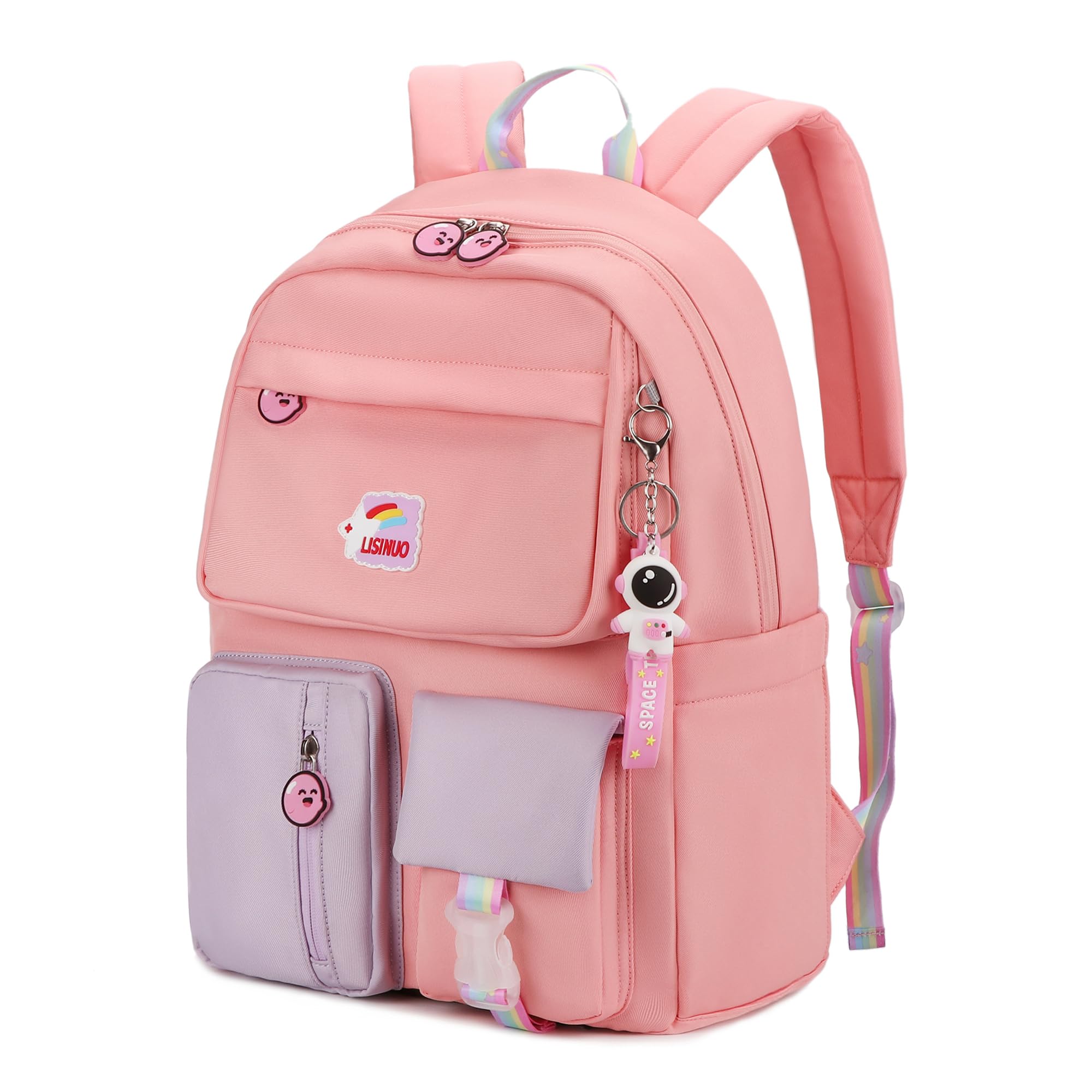 Cute Pink Backpack for Girls - School Bookbag for Teens with Free Pendant - Lightweight & Durable for School, Travel & Daily Use