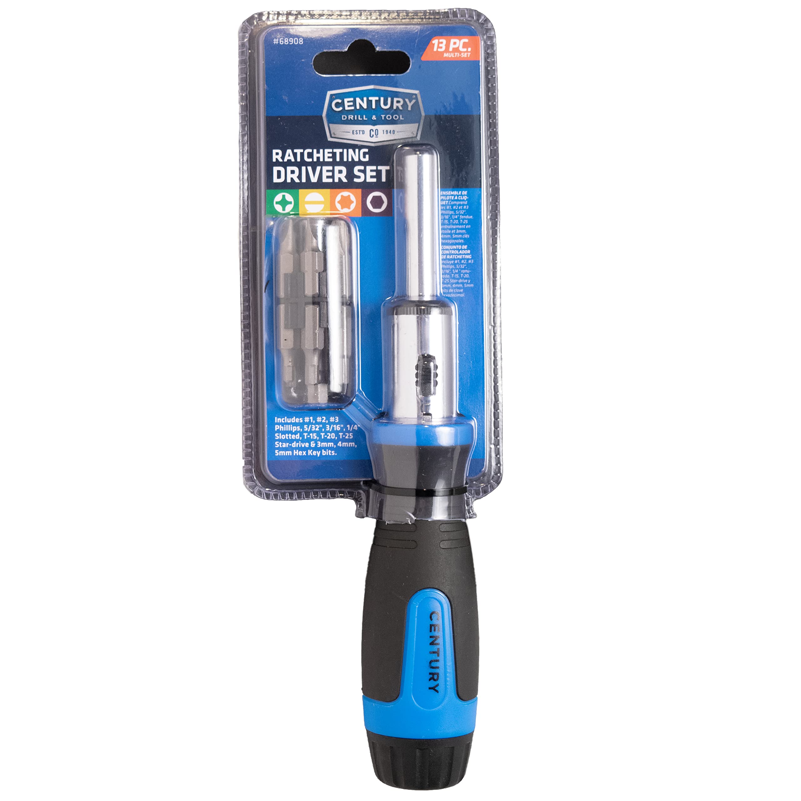 Century Drill & Tool 68908 7-Piece Screwdriver & Bit Set - Professional Screwdriver Kit for Home Repair, DIY Projects & Electronics Maintenance