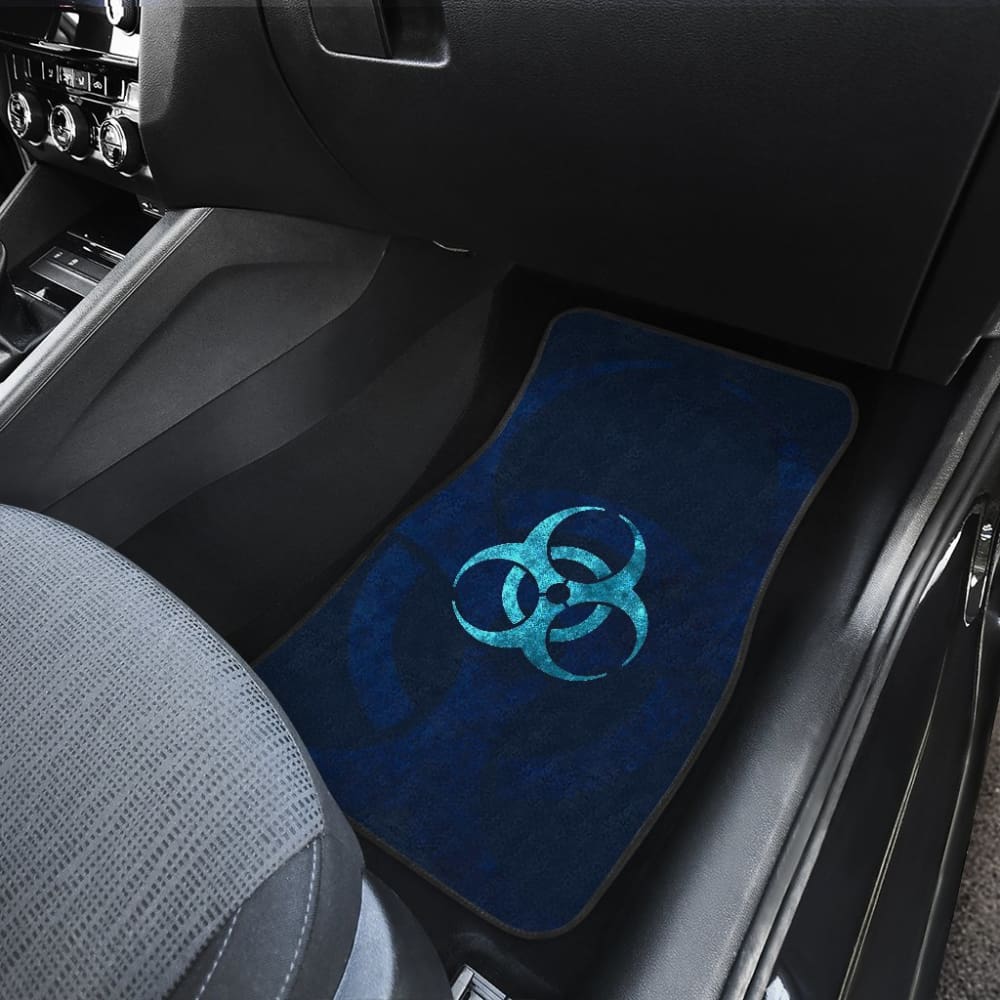 Premium Blue Biohazard Car Floor Mats - Non-Slip, Waterproof & Custom Fit for Most Vehicles - Perfect for Car Enthusiasts, Gamers & Halloween Decor