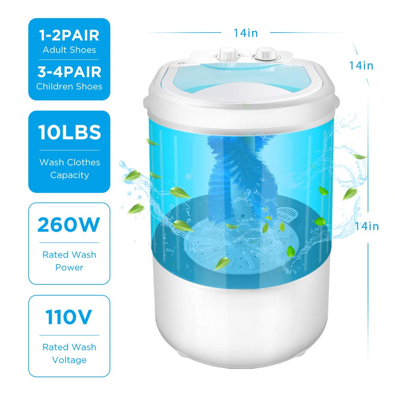 Portable Mini Washing Machine - 10 lbs Capacity, Semi-Automatic for Shoes & Clothes with Spin Dry Function | Compact Washer for Apartments, Camping, Dorms, Business Travel & College Rooms | Perfect for Small Spaces & On-the-Go Laundry Needs
