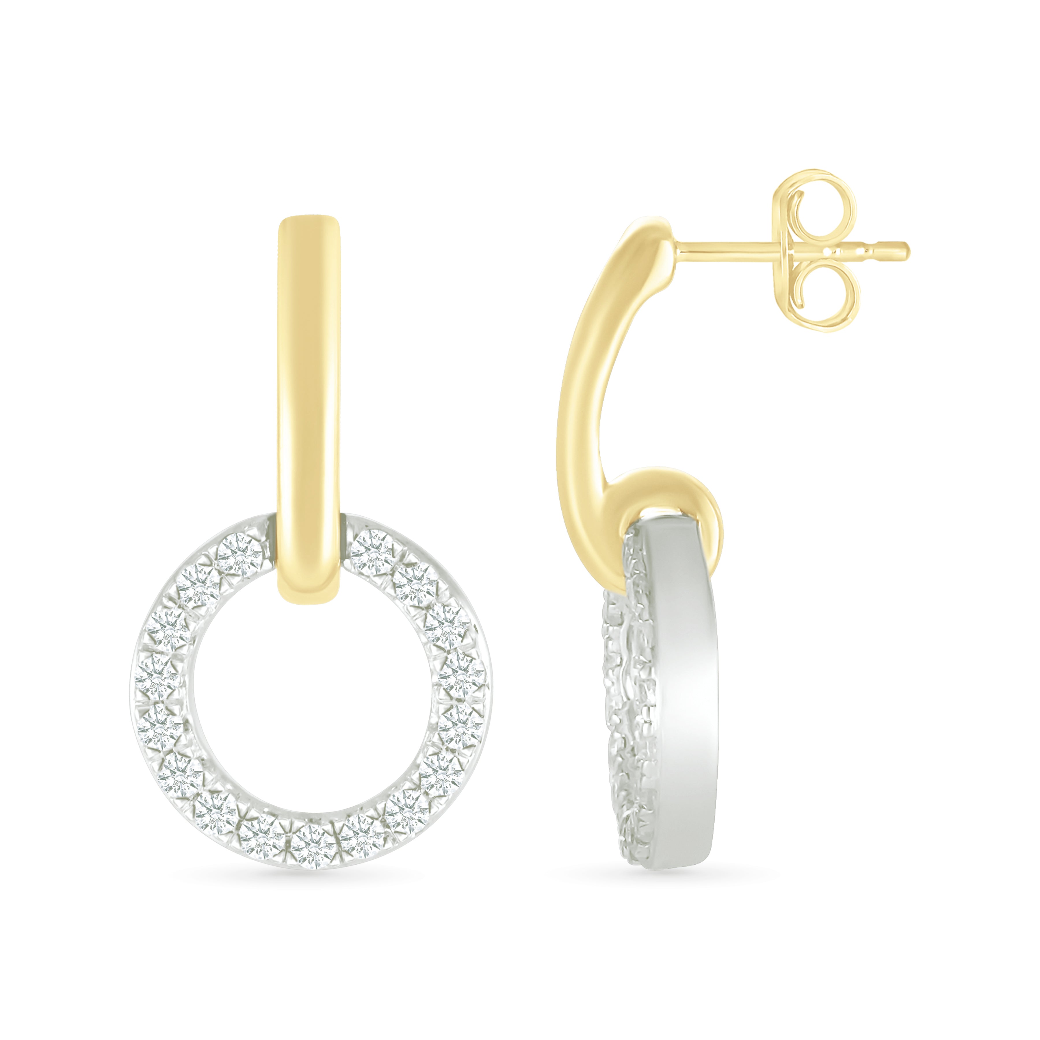 10K Yellow Gold Diamond Eternity Circle Stud Earrings for Women - Elegant Dangling Hoop Earrings for Wedding, Anniversary & Special Occasion Gifts