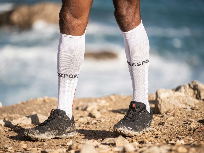 Compressport Unisex Running Socks - Breathable Cushioned Athletic Socks for Men & Women - White - Perfect for Marathon, Trail Running & Workout