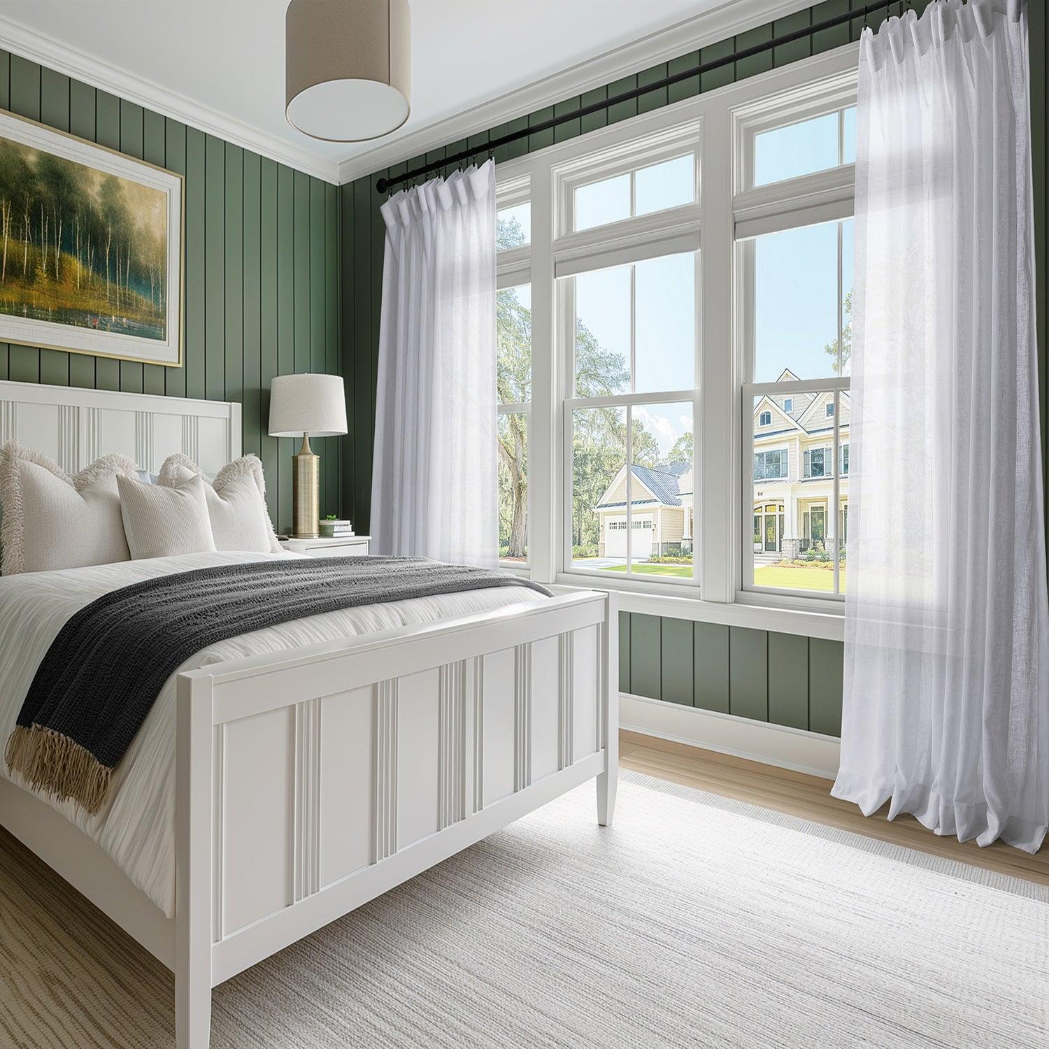 Custom Aspen White Textured Faux Linen Sheer Curtains - Elegant Window Treatment for Living Room, Bedroom & Dining Room