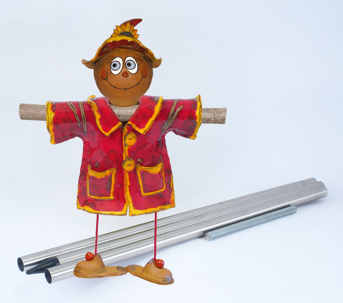Handmade Frostproof Ceramic Scarecrow Lawn Stake - Red Outdoor Garden Decor Statue - Unique Gift for Gardeners (Men & Women) - Perfect for Yard, Patio & Seasonal Home Decoration
