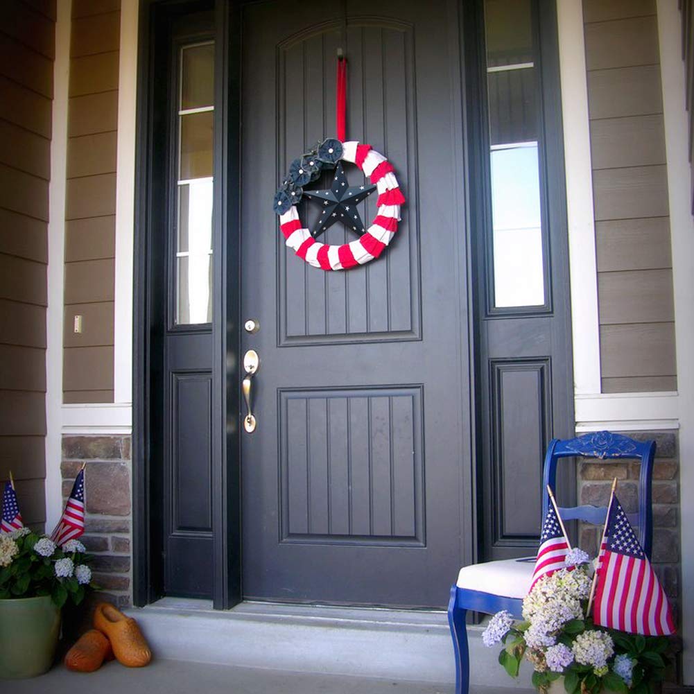 12in Patriotic USA Flag Metal Star Decor - Indoor & Outdoor Barn Wall Hanging for July 4th & Memorial Day