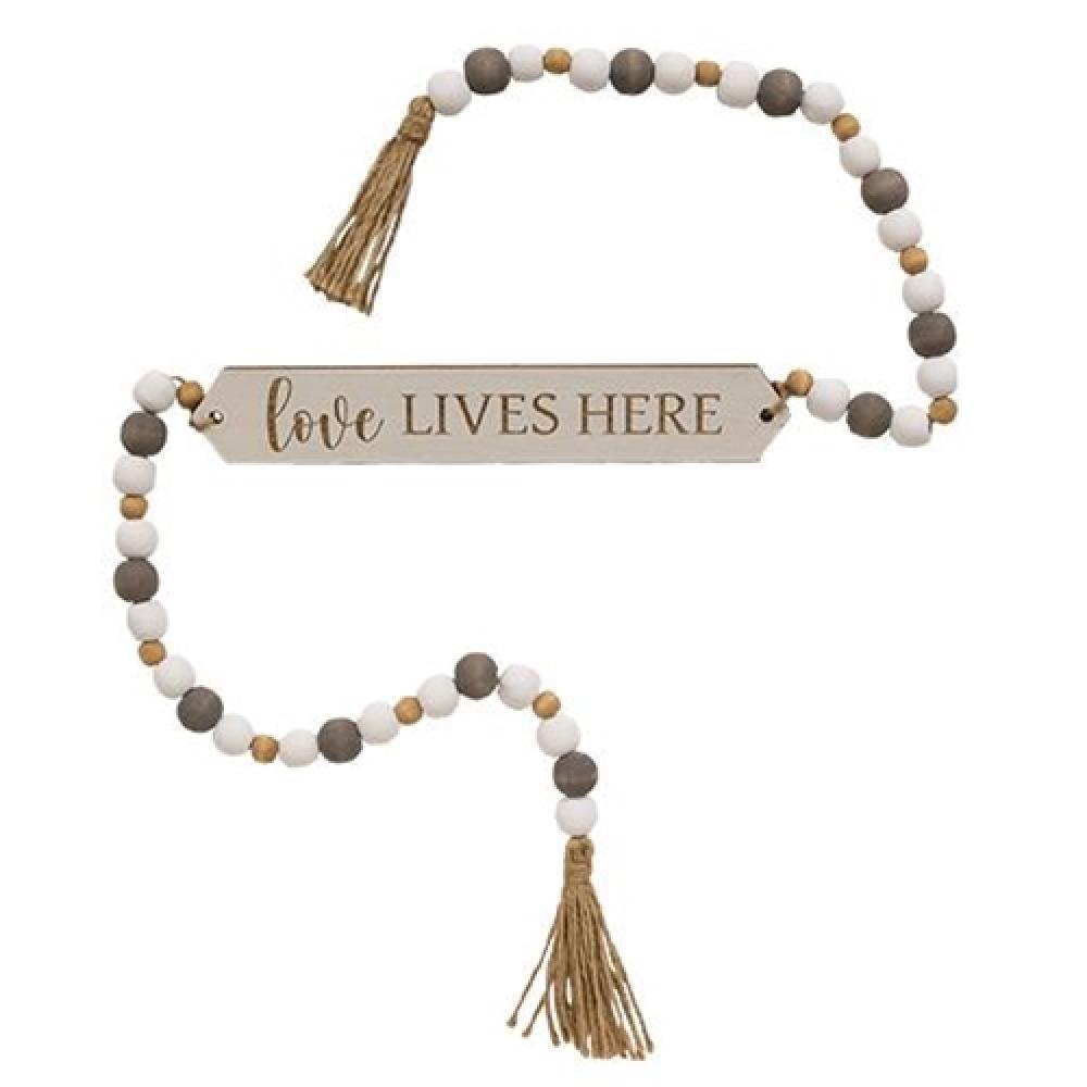 Love Lives Here Beaded Banner - Handmade Wooden Wall Decor for Home, Wedding & Nursery - Perfect for Rustic Farmhouse, Boho Chic & Nursery Room Decorations