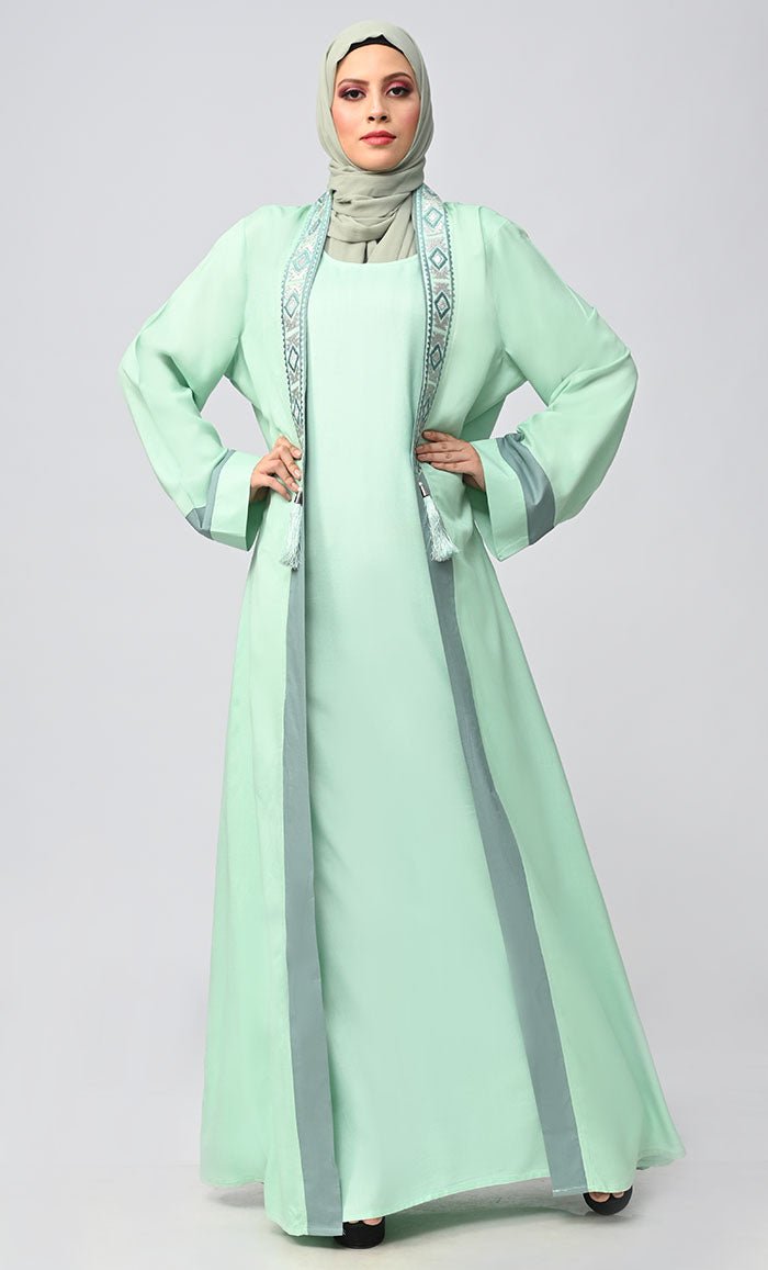 Islamic Front Embroidered 2PC Set - Elegant Muslim Outfit for Women | Perfect for Eid, Wedding & Special Occasions