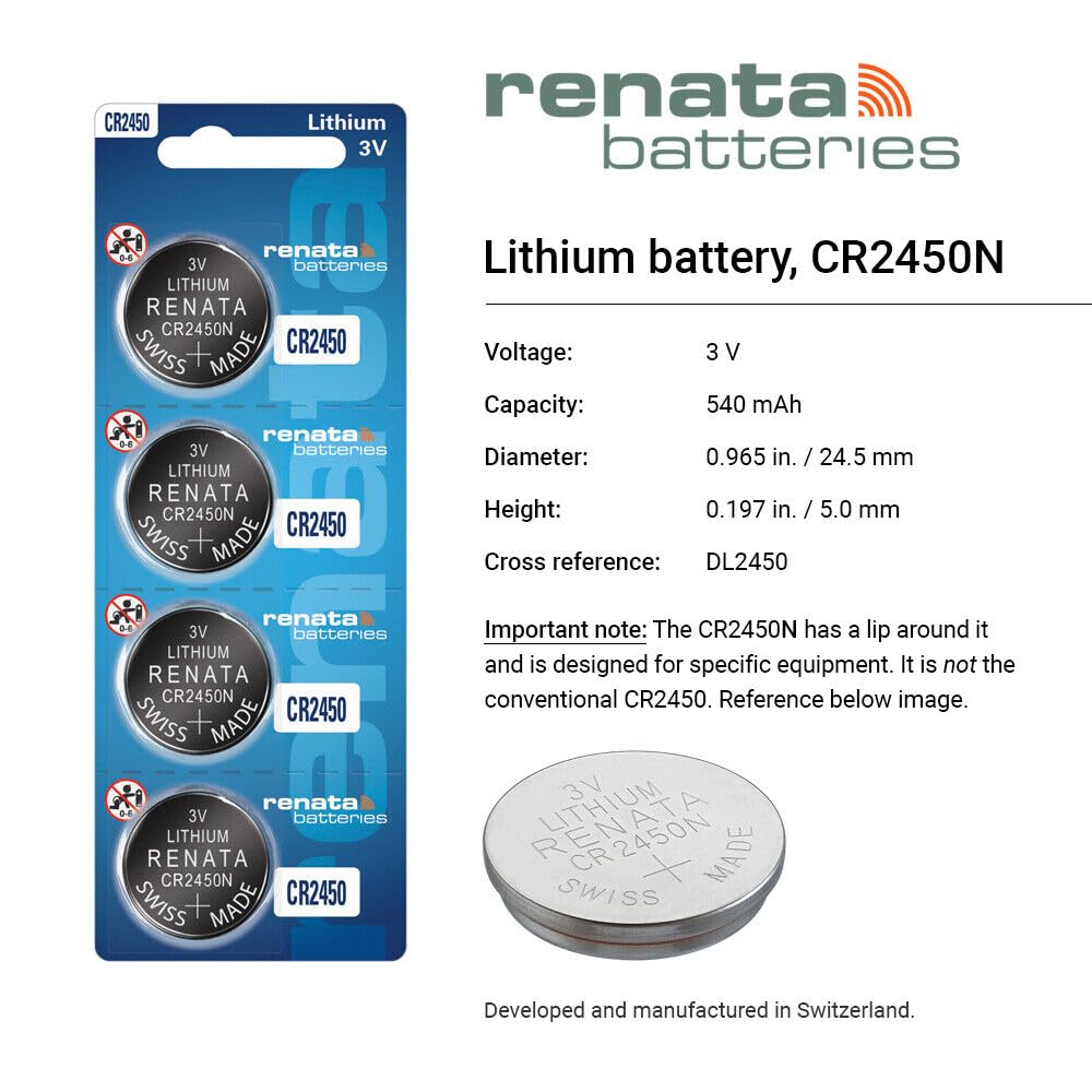 Renata CR2450N 3V Lithium Coin Battery (4 Pack) - Long-Lasting Power for Watches, Calculators & Medical Devices - Perfect for Home, Office & Travel Use