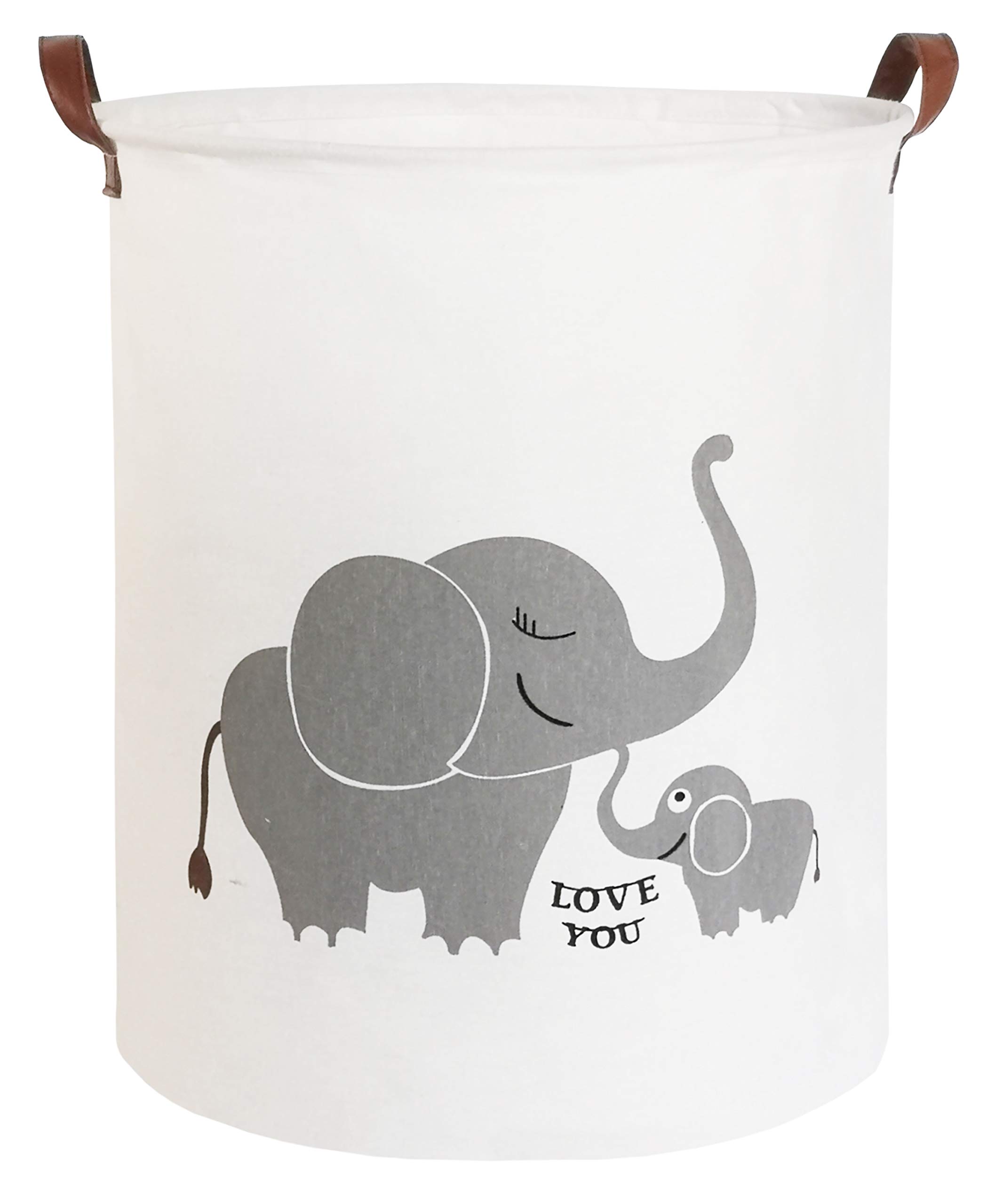 CLOCOR Collapsible Round Storage Bin - Large Foldable Laundry Basket & Toy Organizer with Love Elephant Design | Perfect for Kids Room, Nursery, Closet & Bathroom Organization