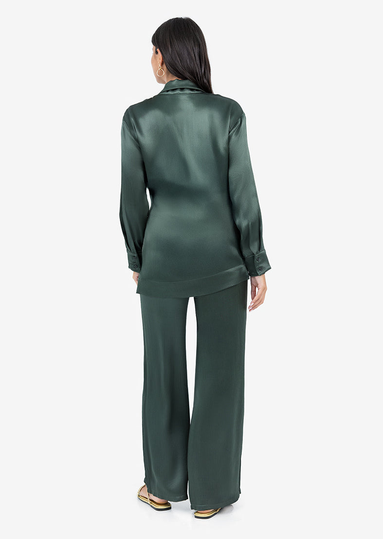 Plisse Side Tie Jacket in Ivy Green - Shiny Women's Blazer for Work & Evening Outfits | Office Wear & Party Fashion
