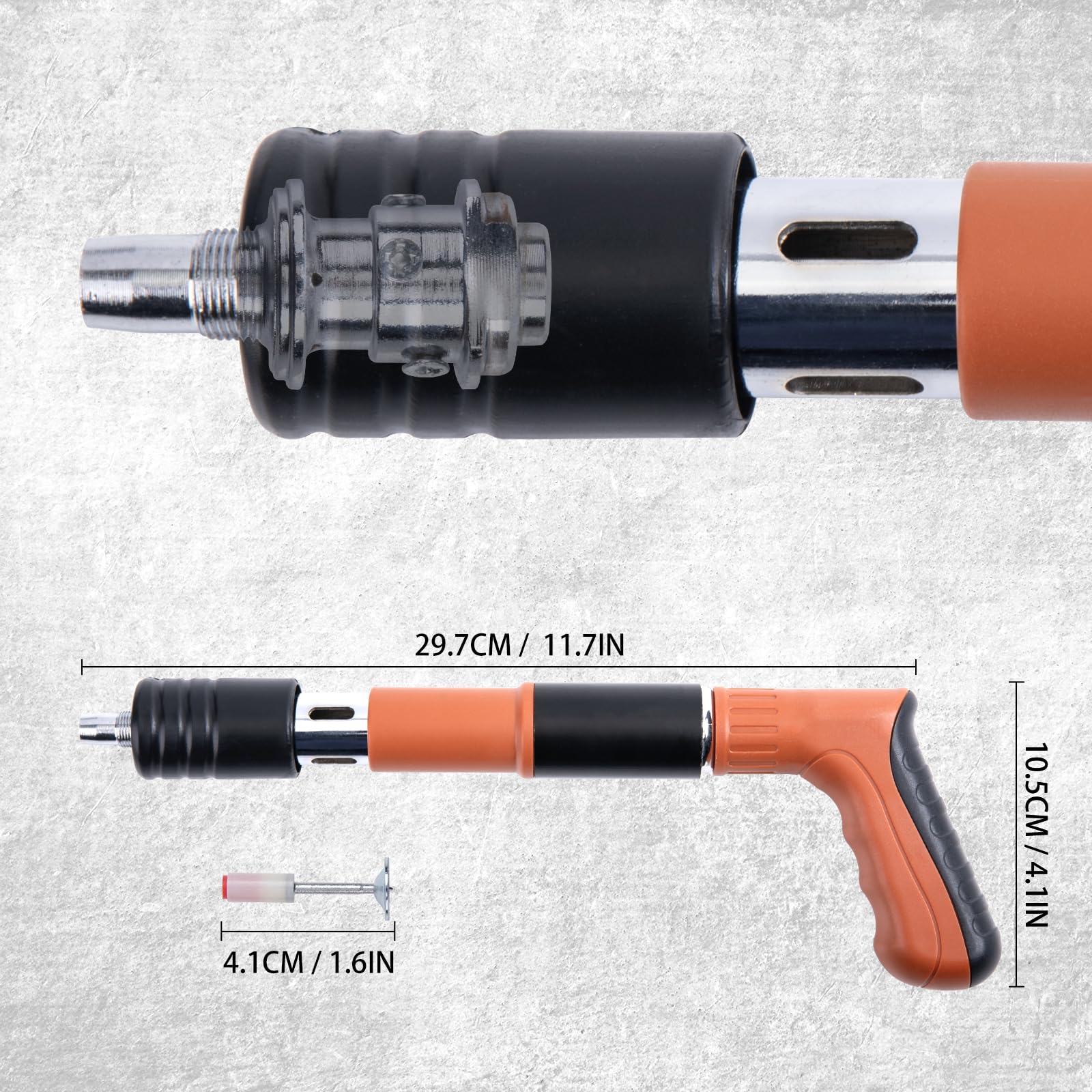 Heavy Duty Steel Nail Gun with Adjustable Power - 100Pcs Concrete Nails Included for Walls, Ceilings & Woodworking - Perfect for Home DIY Projects, Construction & Renovation (Model T00604)